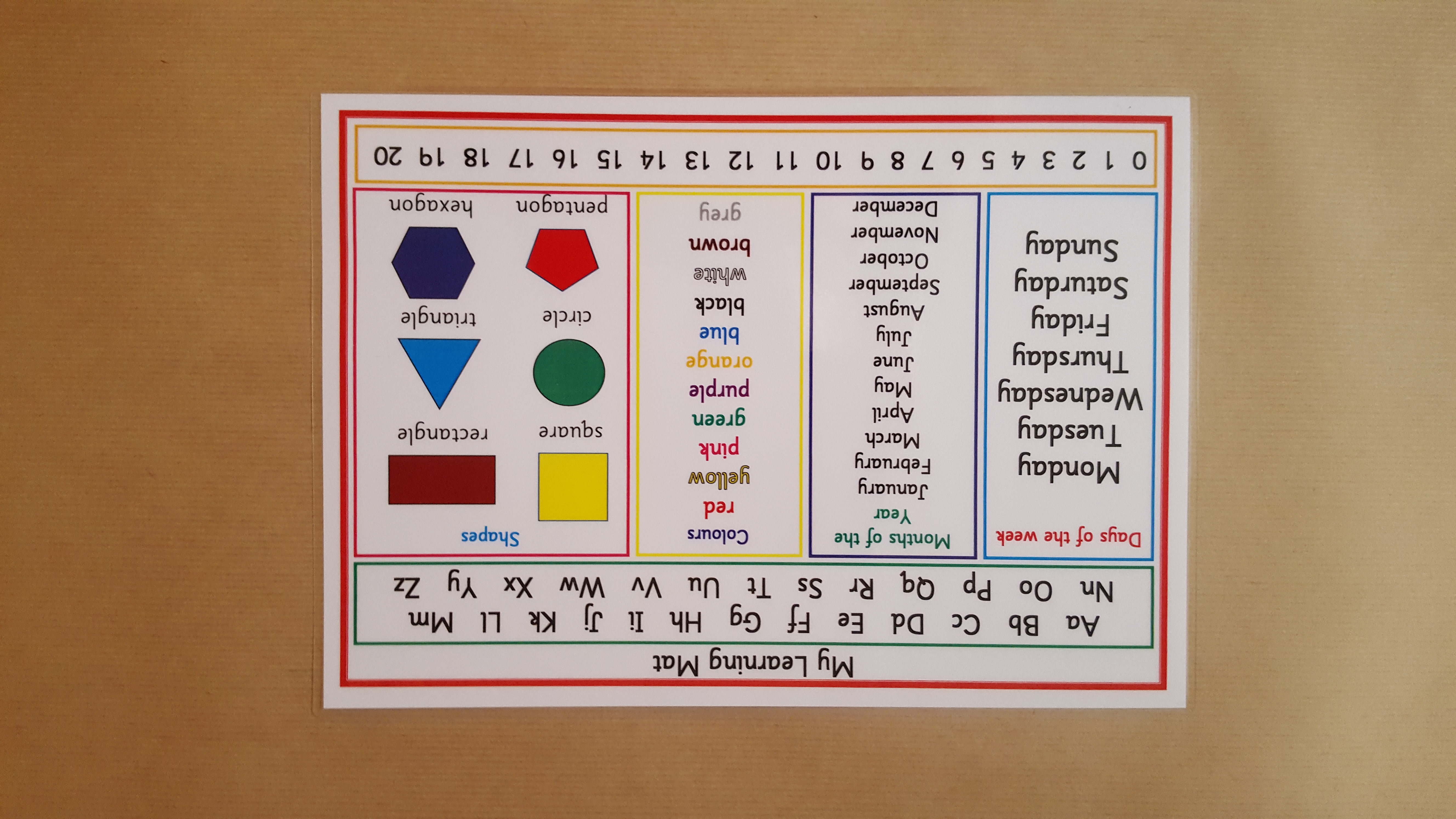My Learning Mat, days, months, colours, shapes, numbers