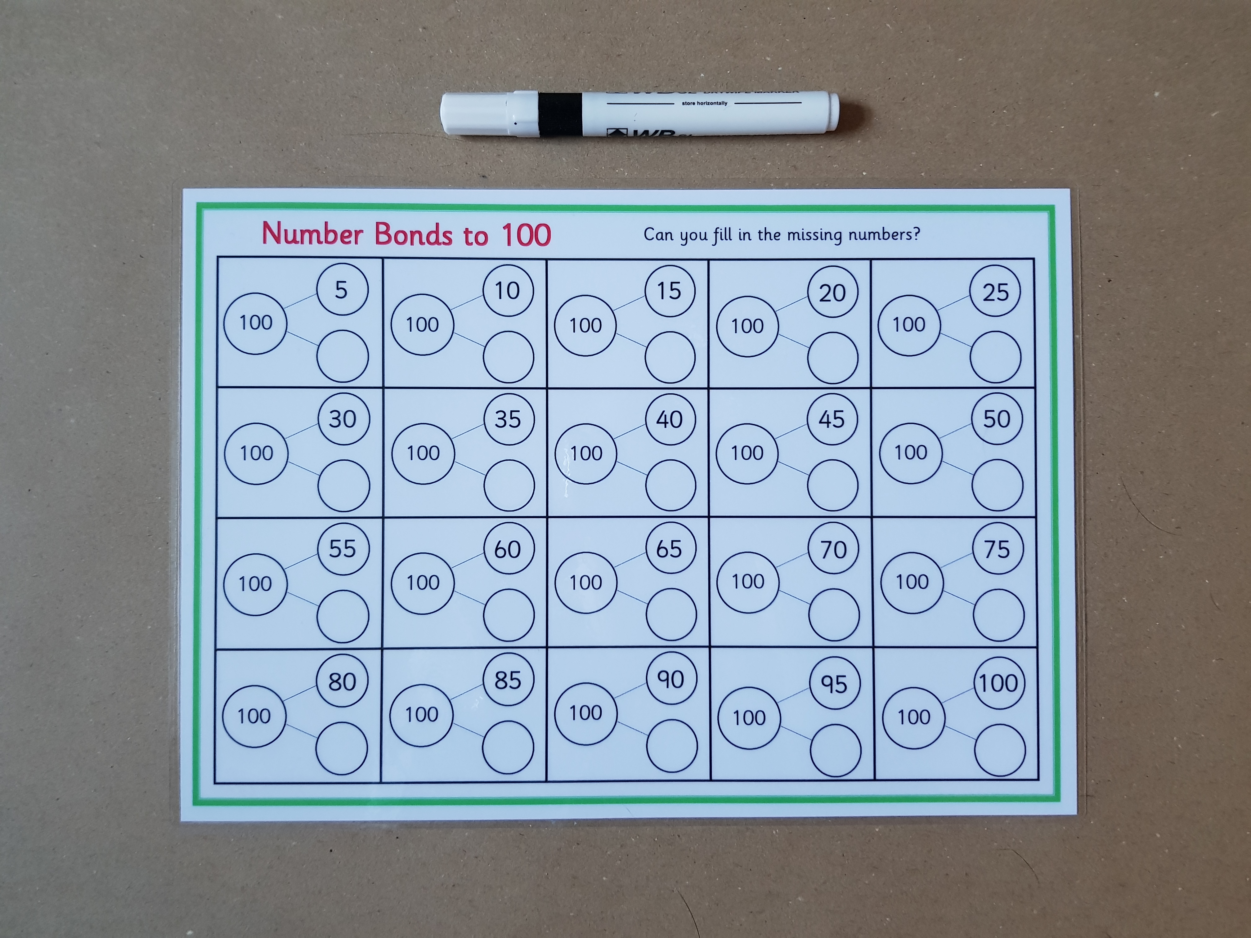 Numbers bonds to 100 worksheet