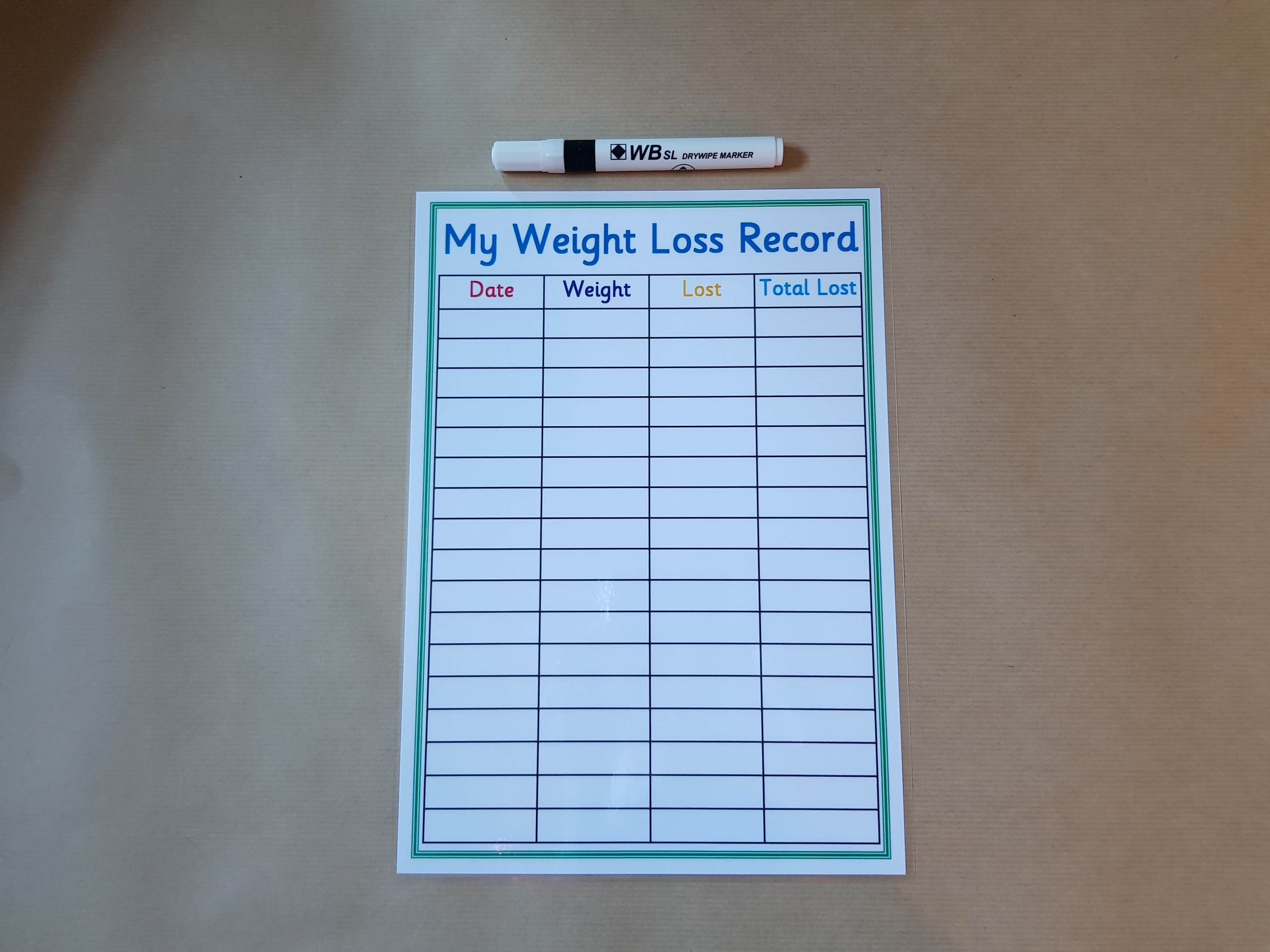 Weight Loss Record and dry wipe pen