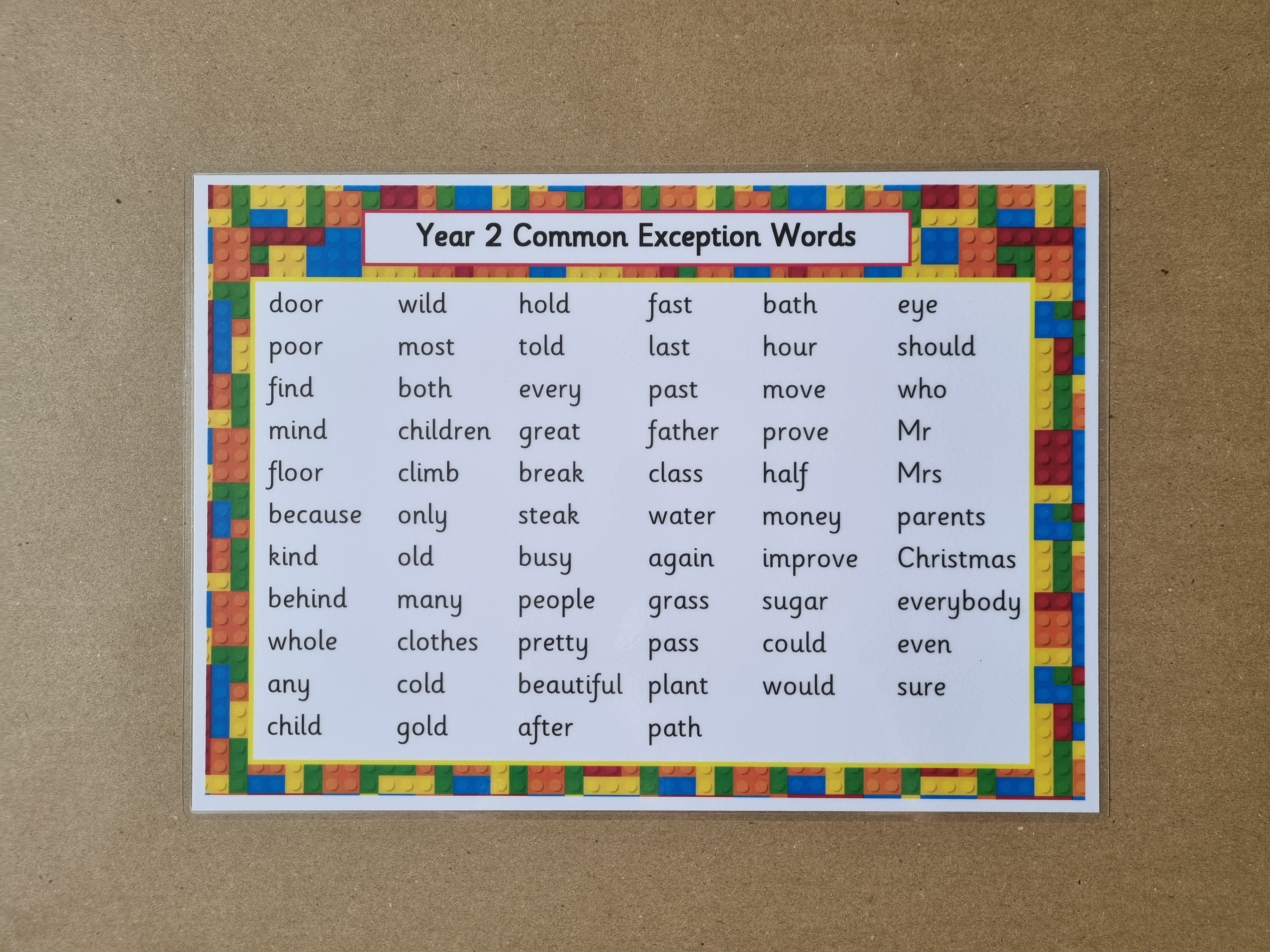 Year 2 Common Exception Words poster