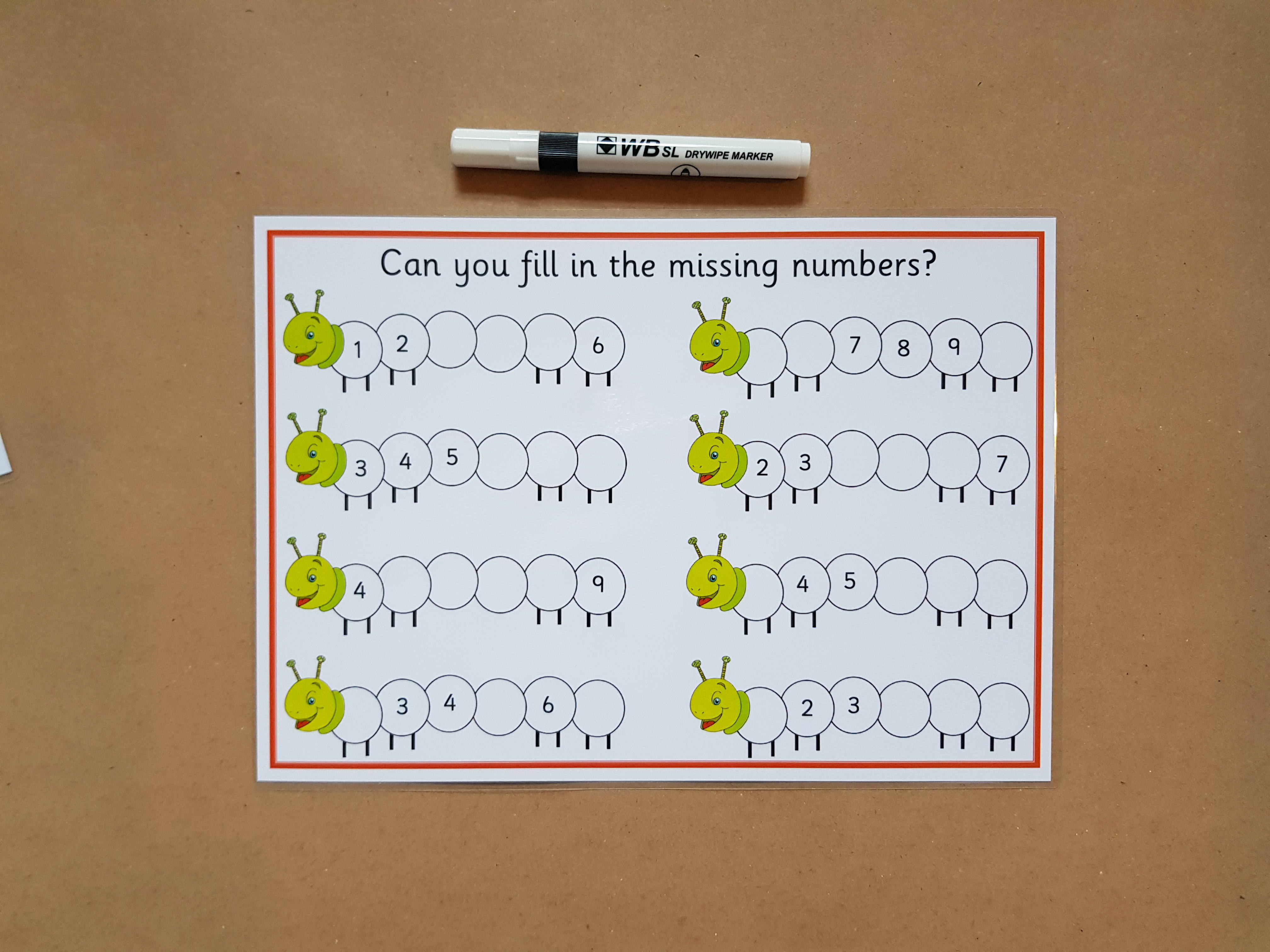  Missing Numbers to 10 Worksheet