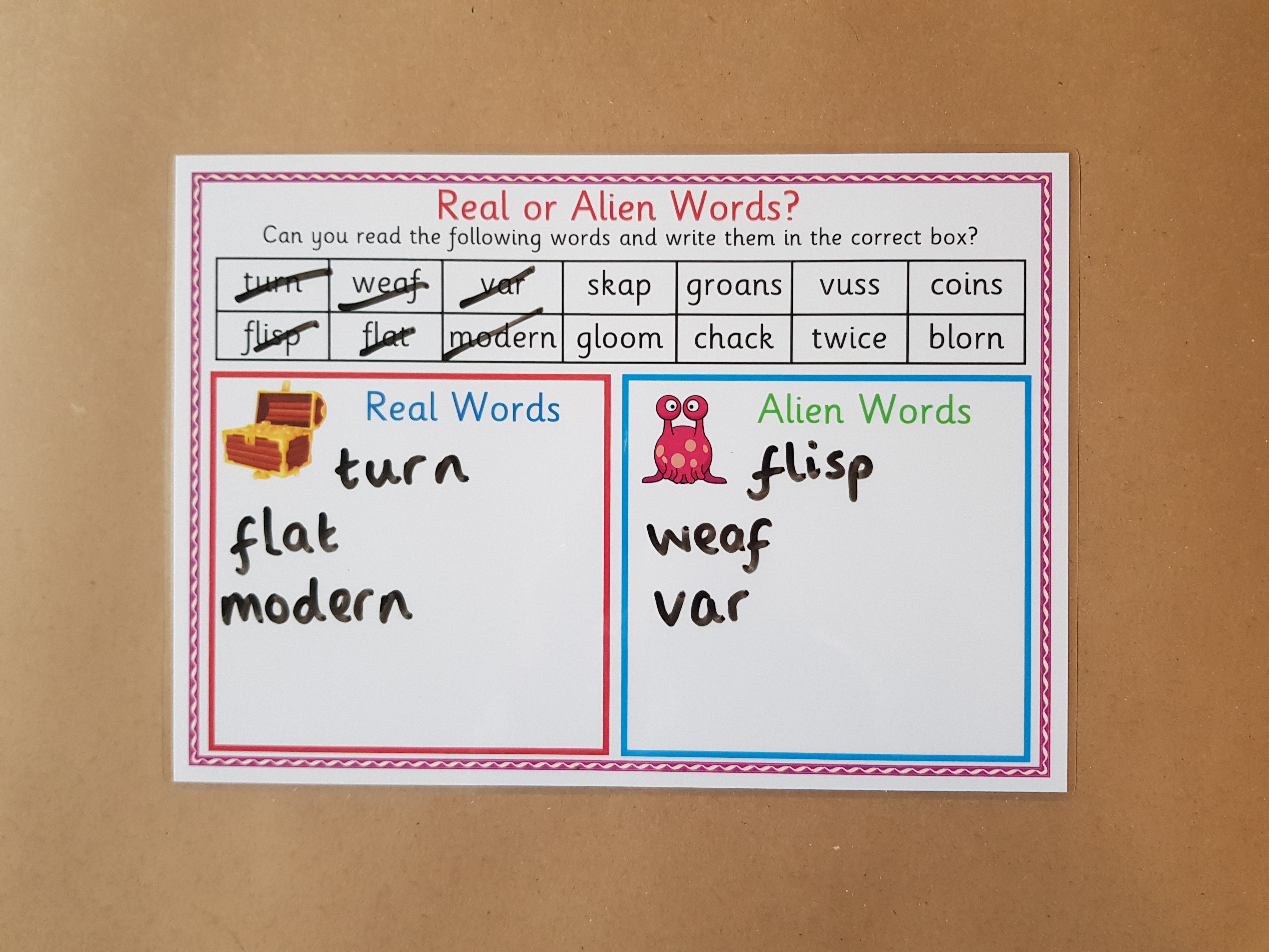 Year 1 phonics screening reusable worksheets 