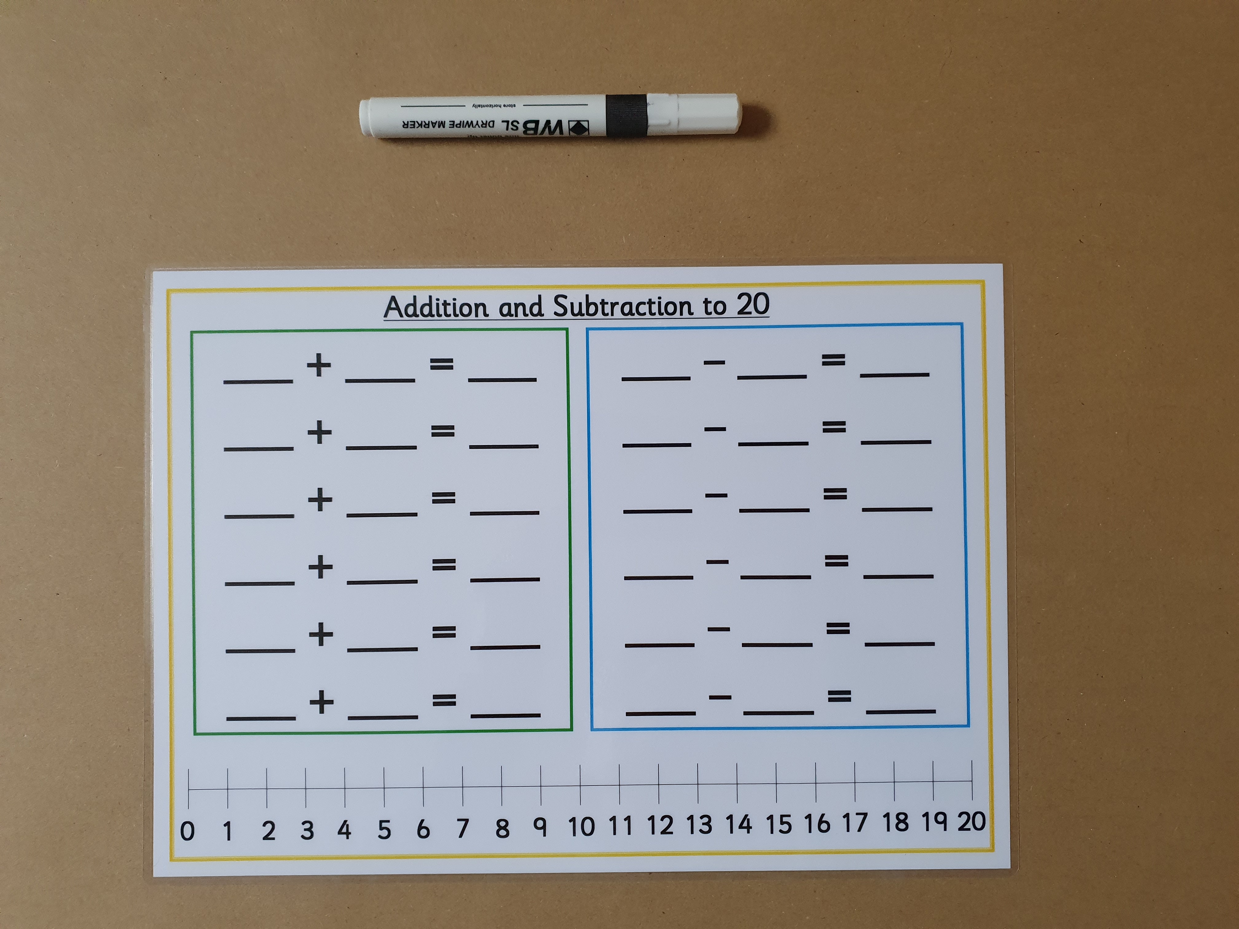 Addition and subtraction to 20 - blank worksheet