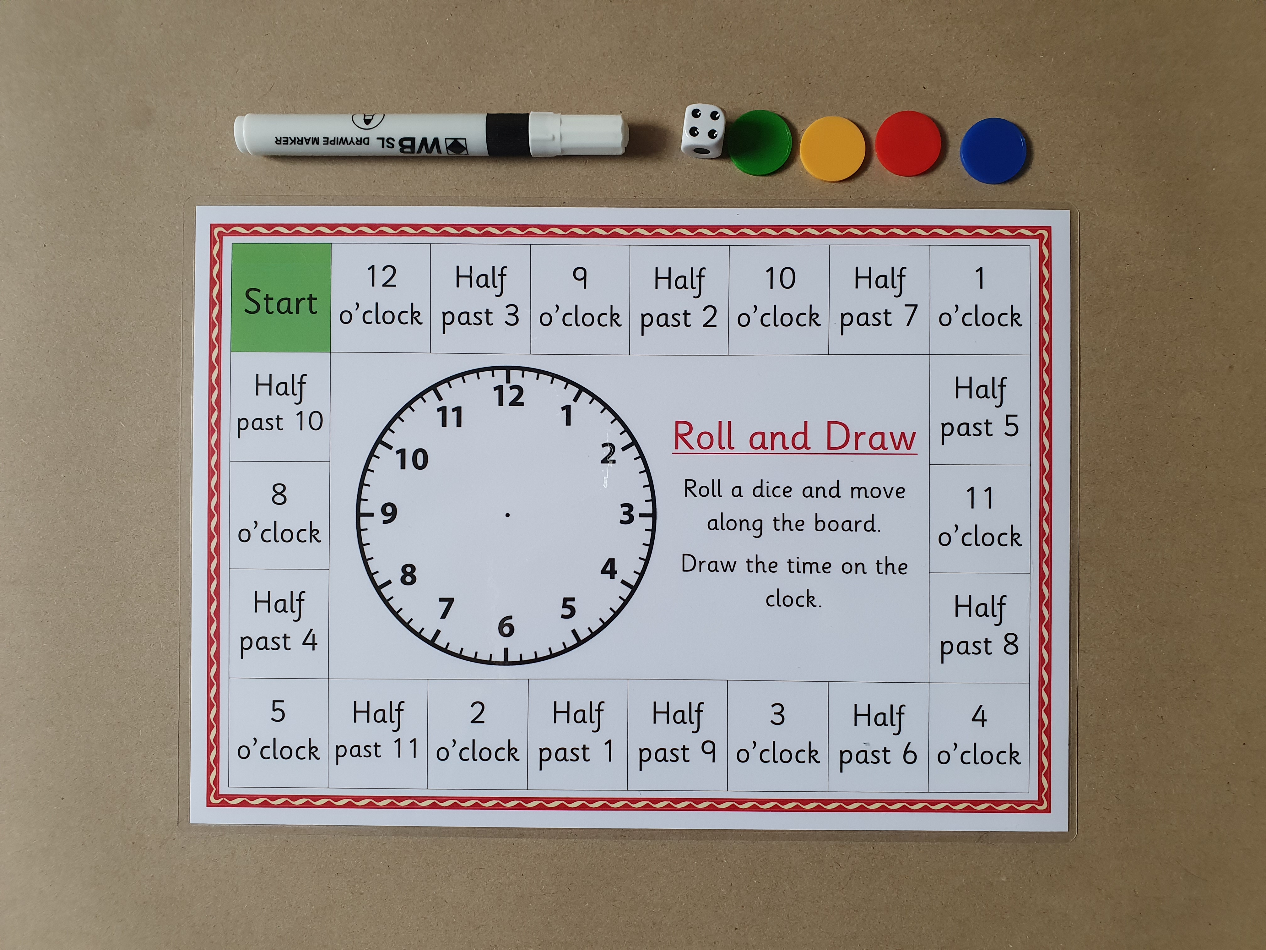 Roll and draw the time - o'clock/half past