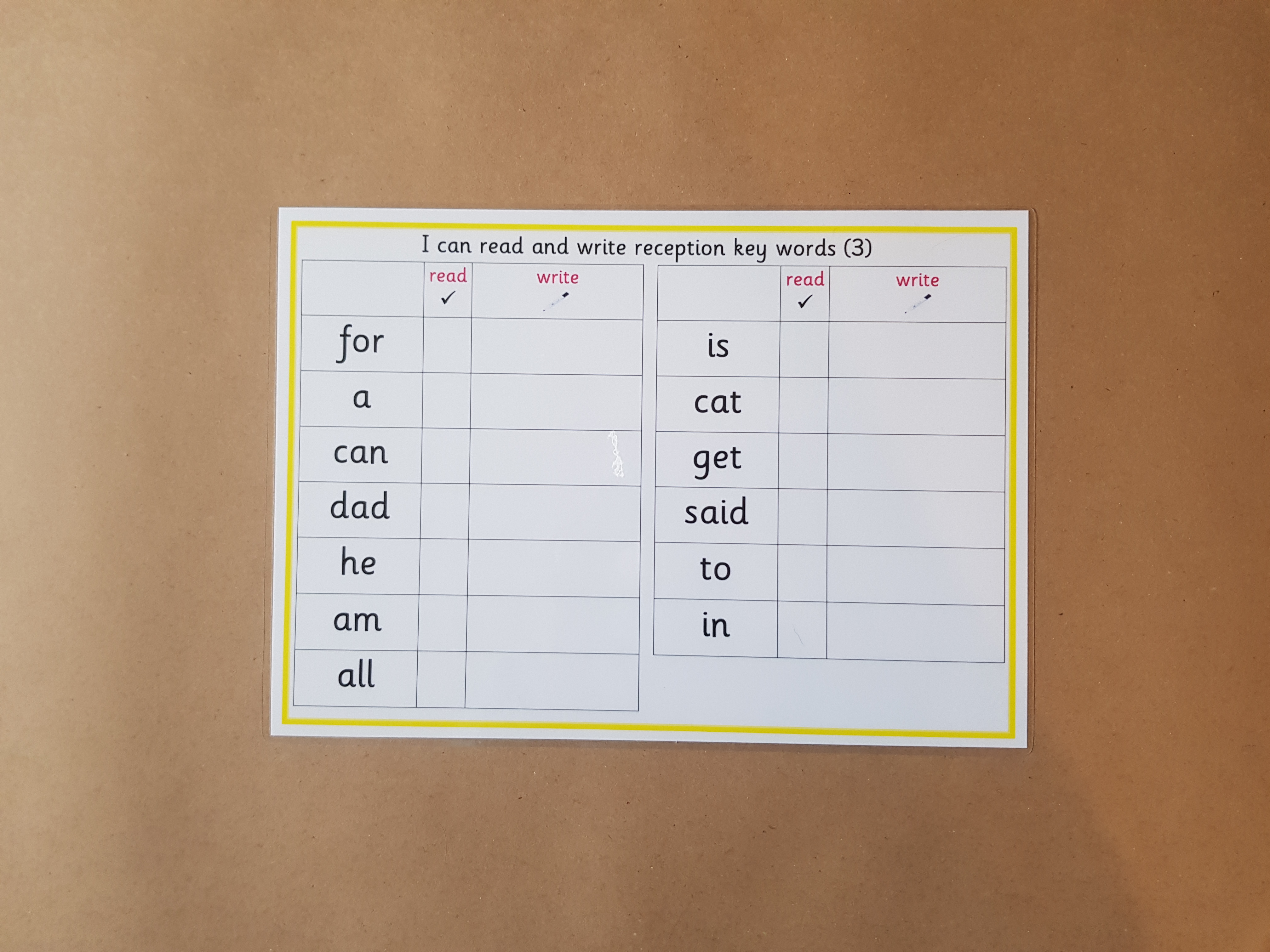 I can Read and Write Reception Key Words