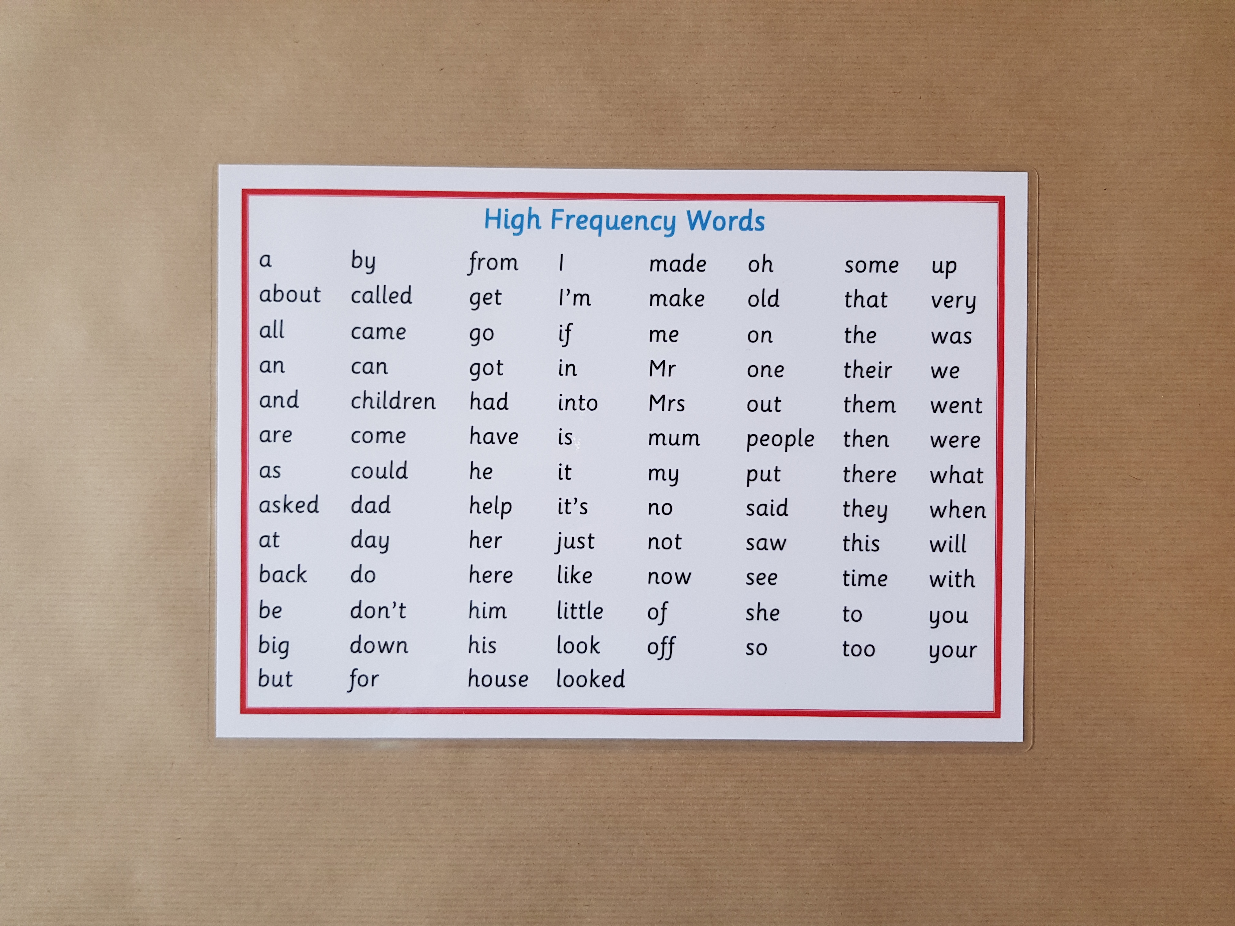 High Frequency Words mat
