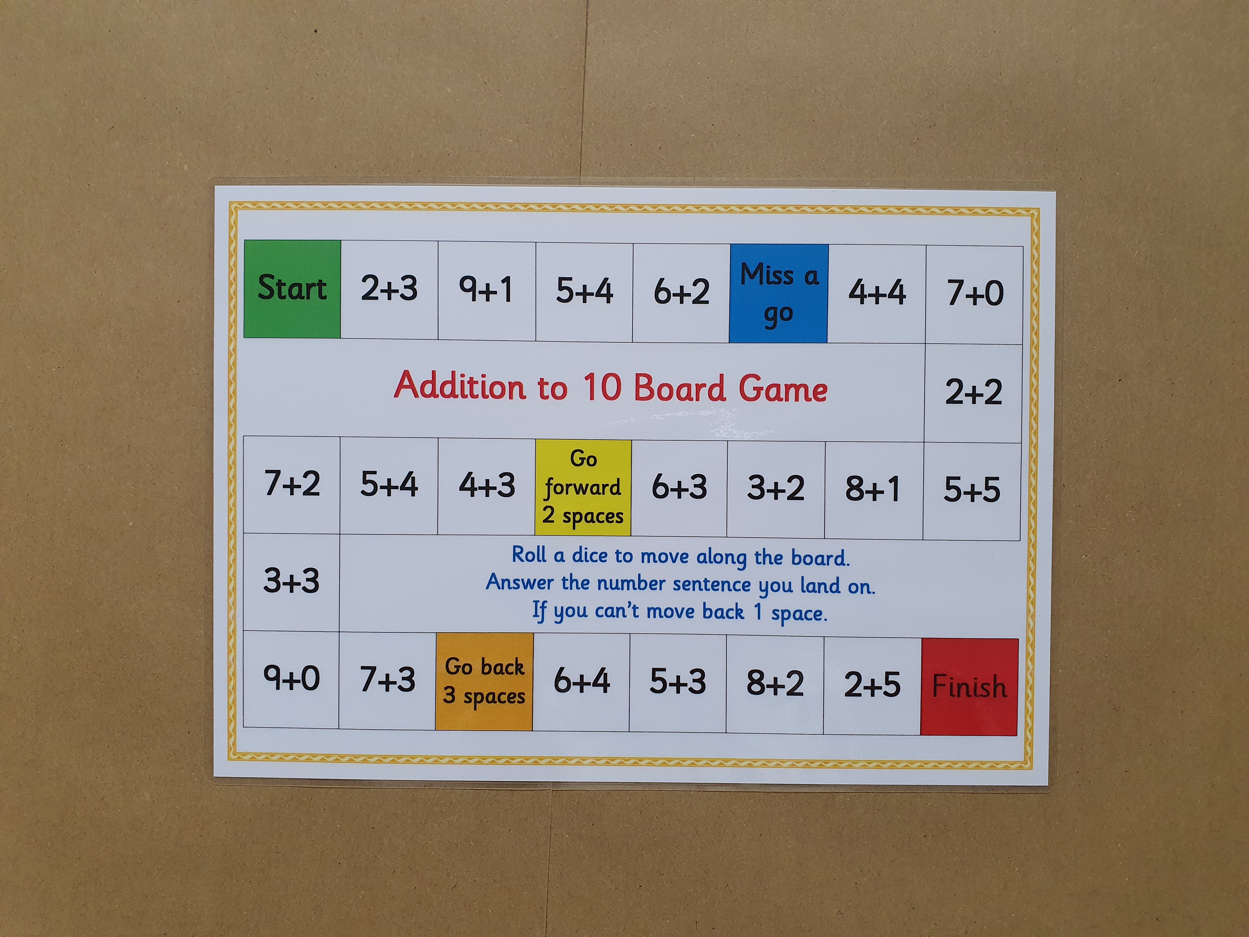 Addition to 10 Board Game