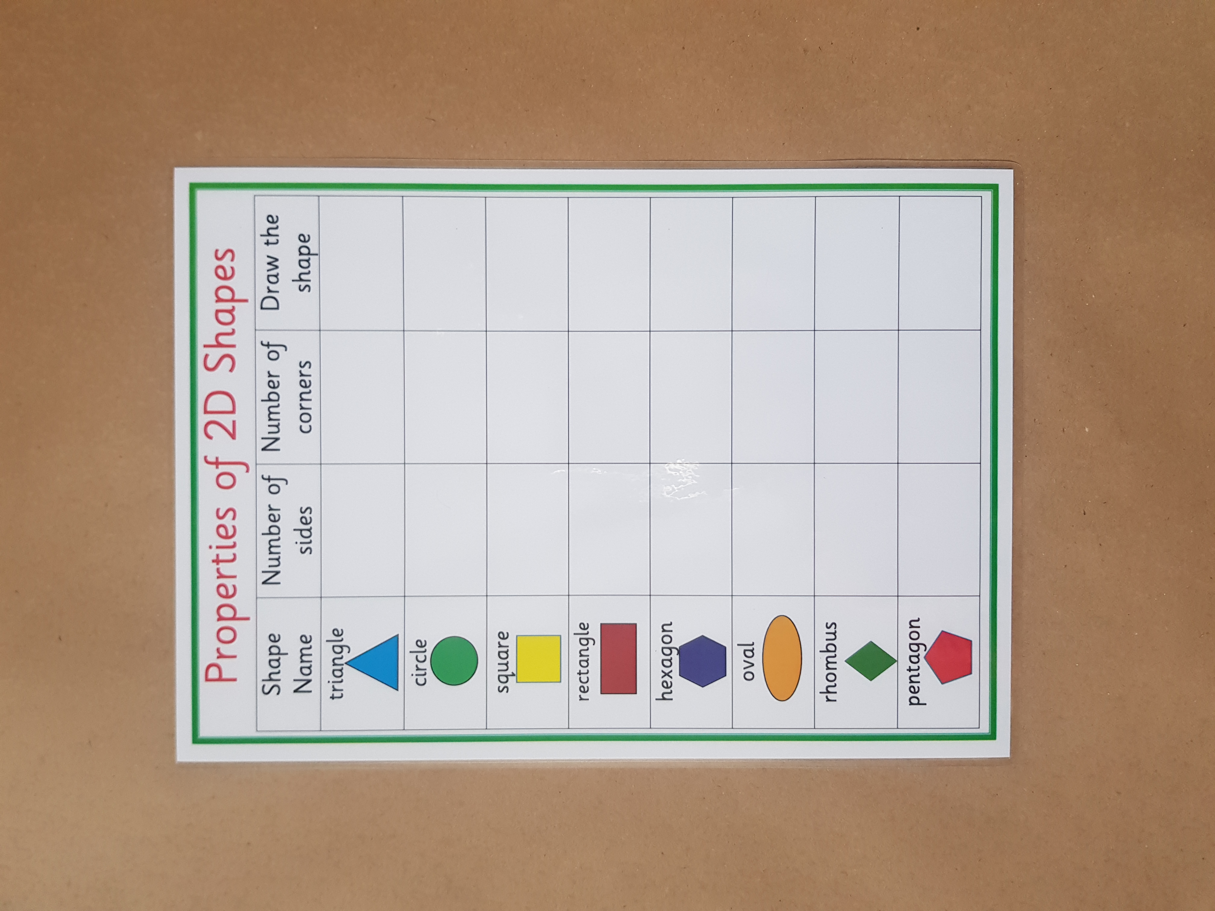 Properties of 2D shapes worksheet 