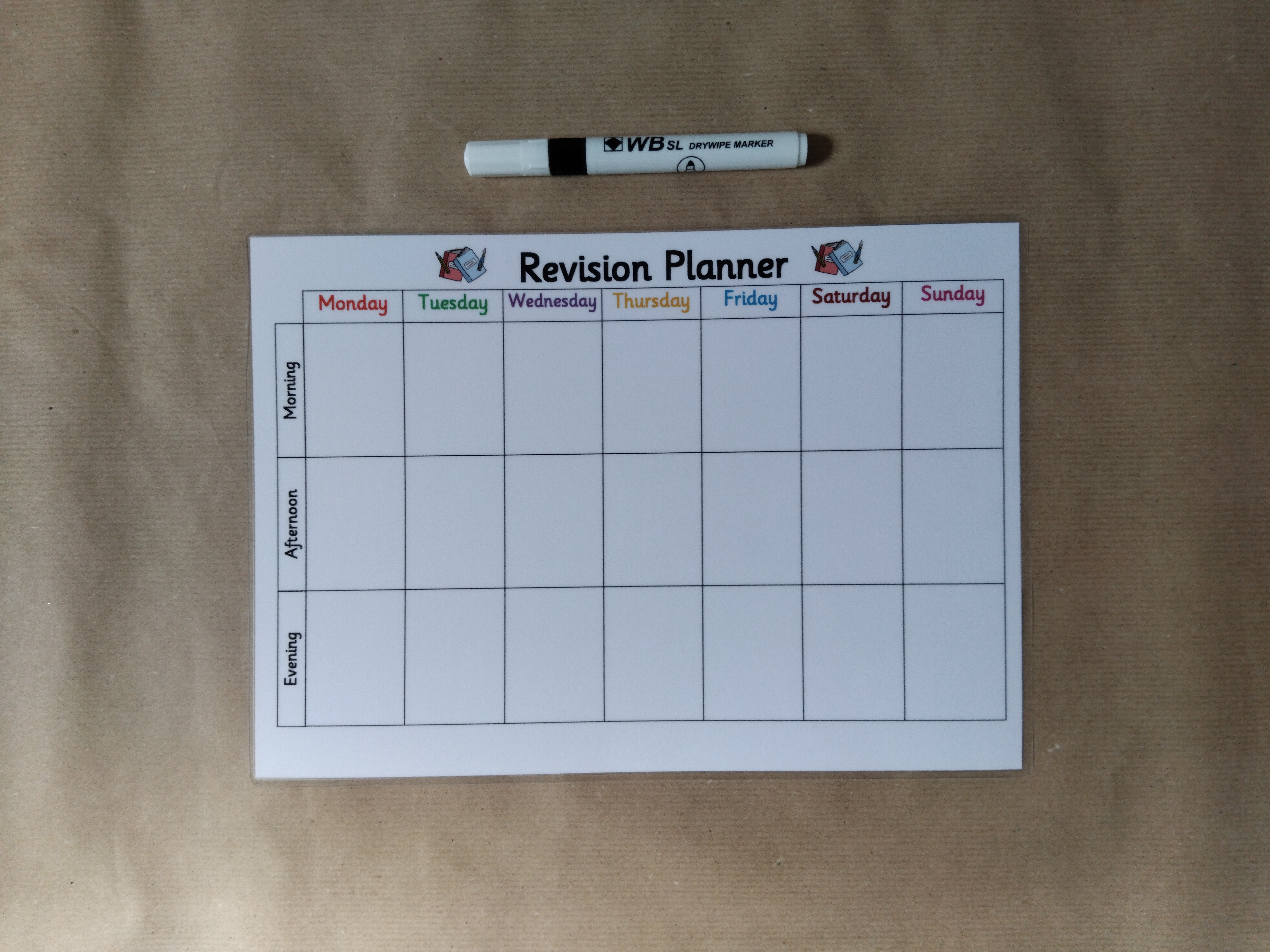 Weekly Revision Planner - Reusable, with dry wipe pen