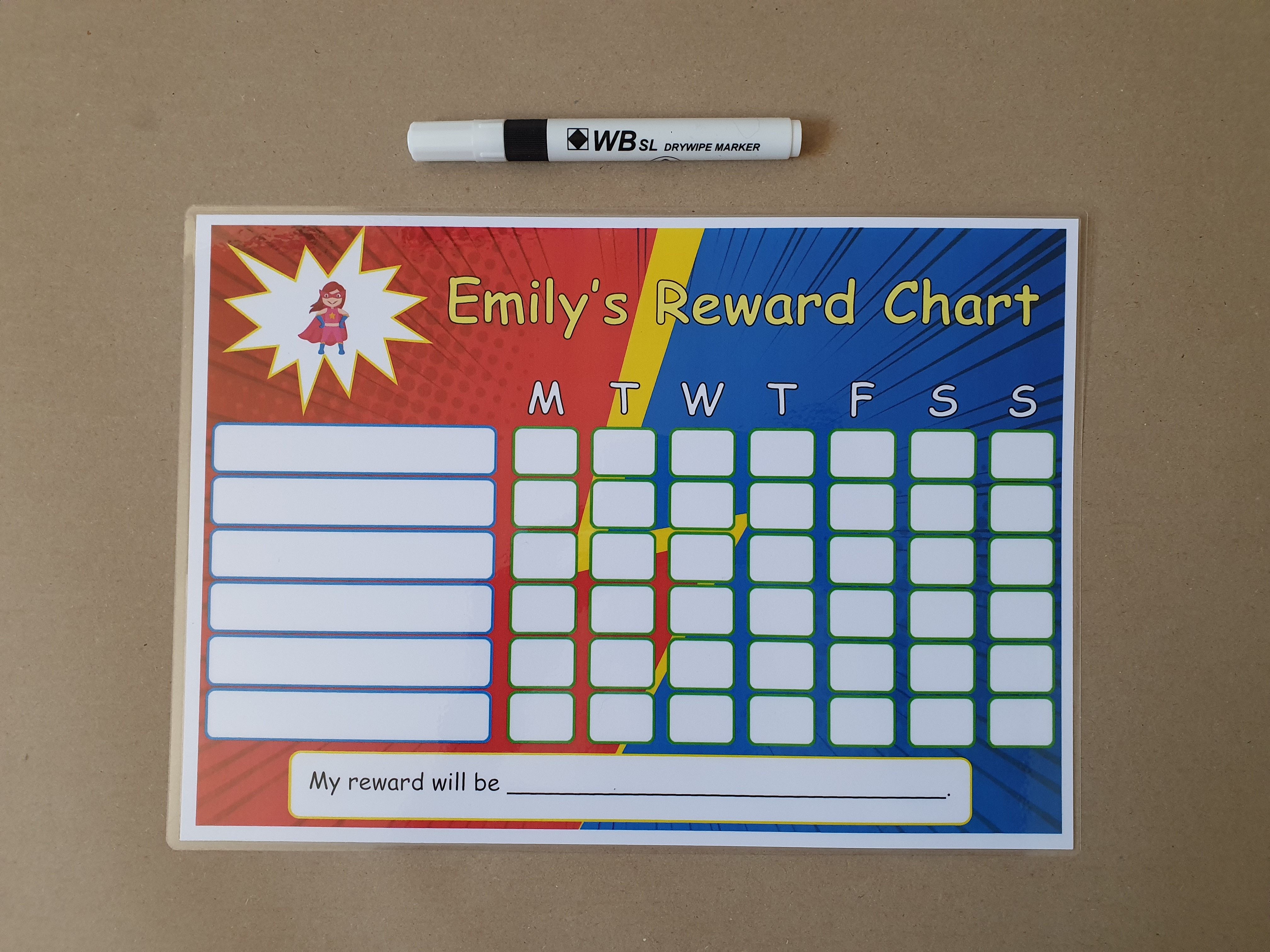 Personalised Reward Chart - Girl Superhero Design