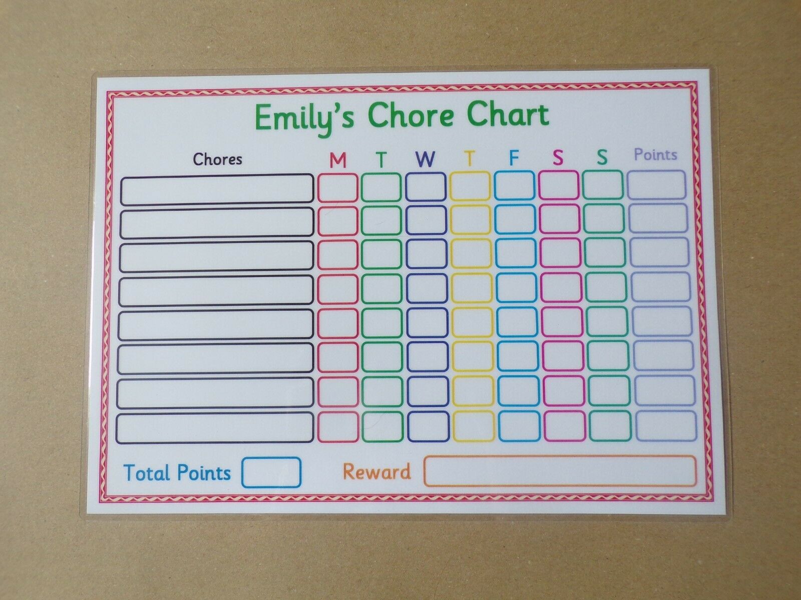 Personalised Weekly Chore Chart and dry wipe pen