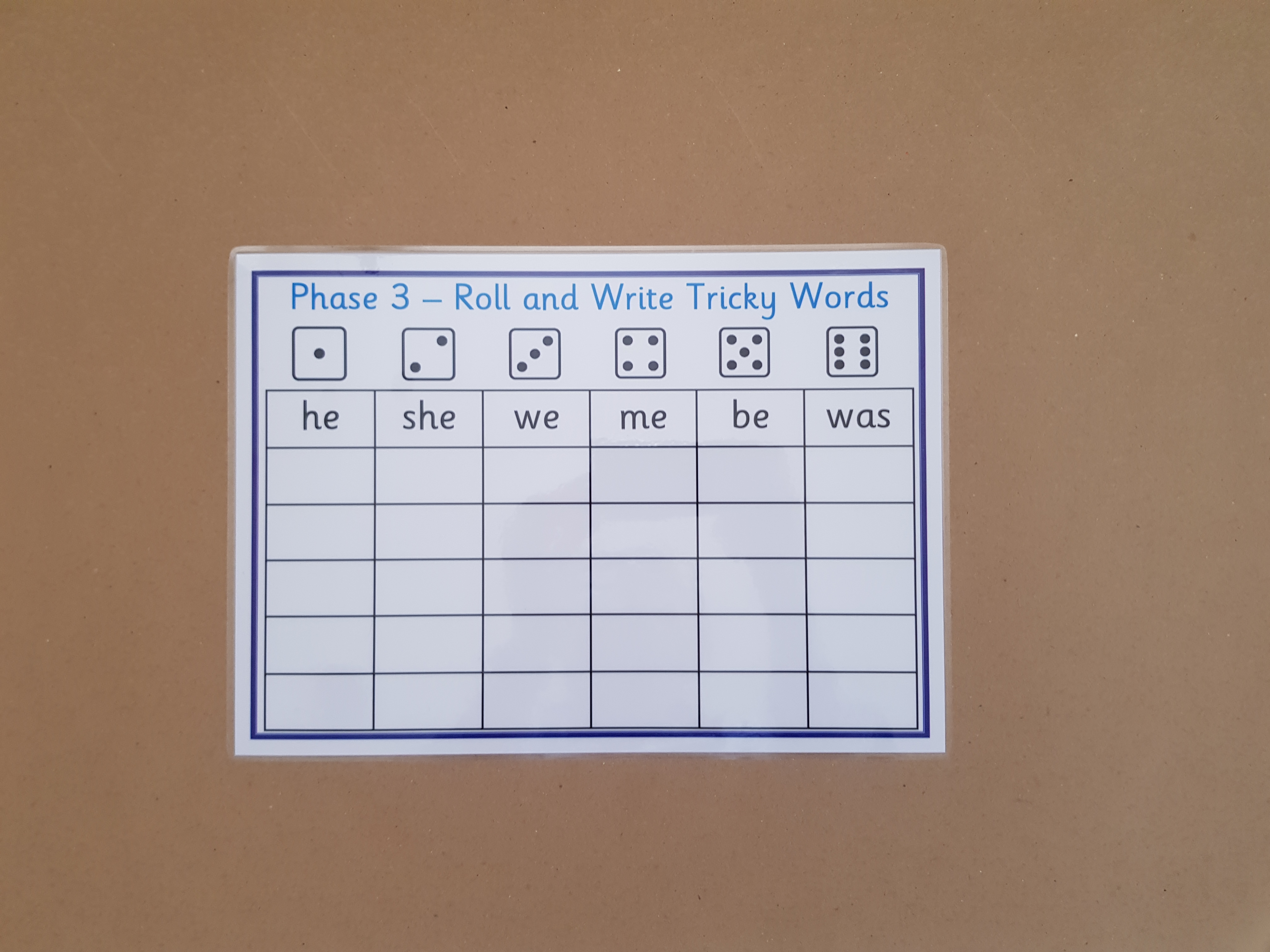 Phase 3 Roll and write tricky words game 