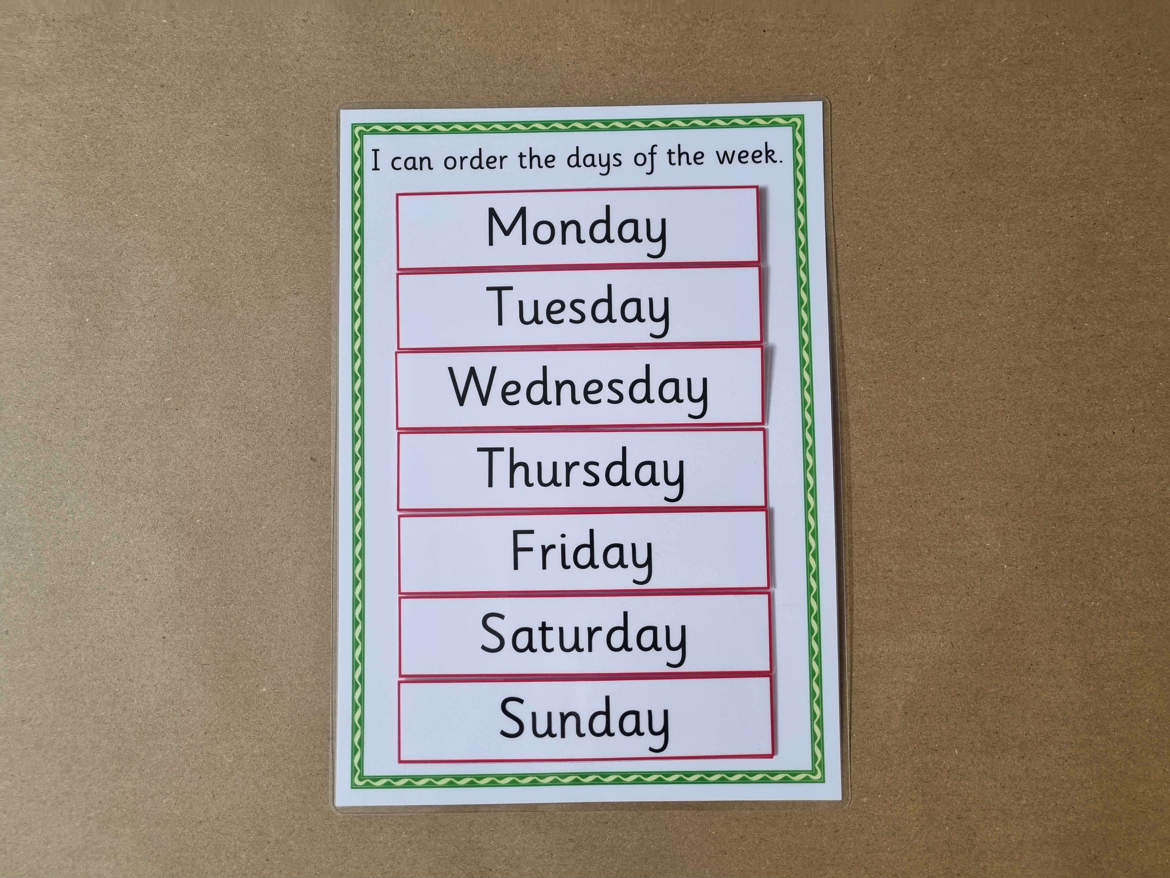 Days of the week ordering game