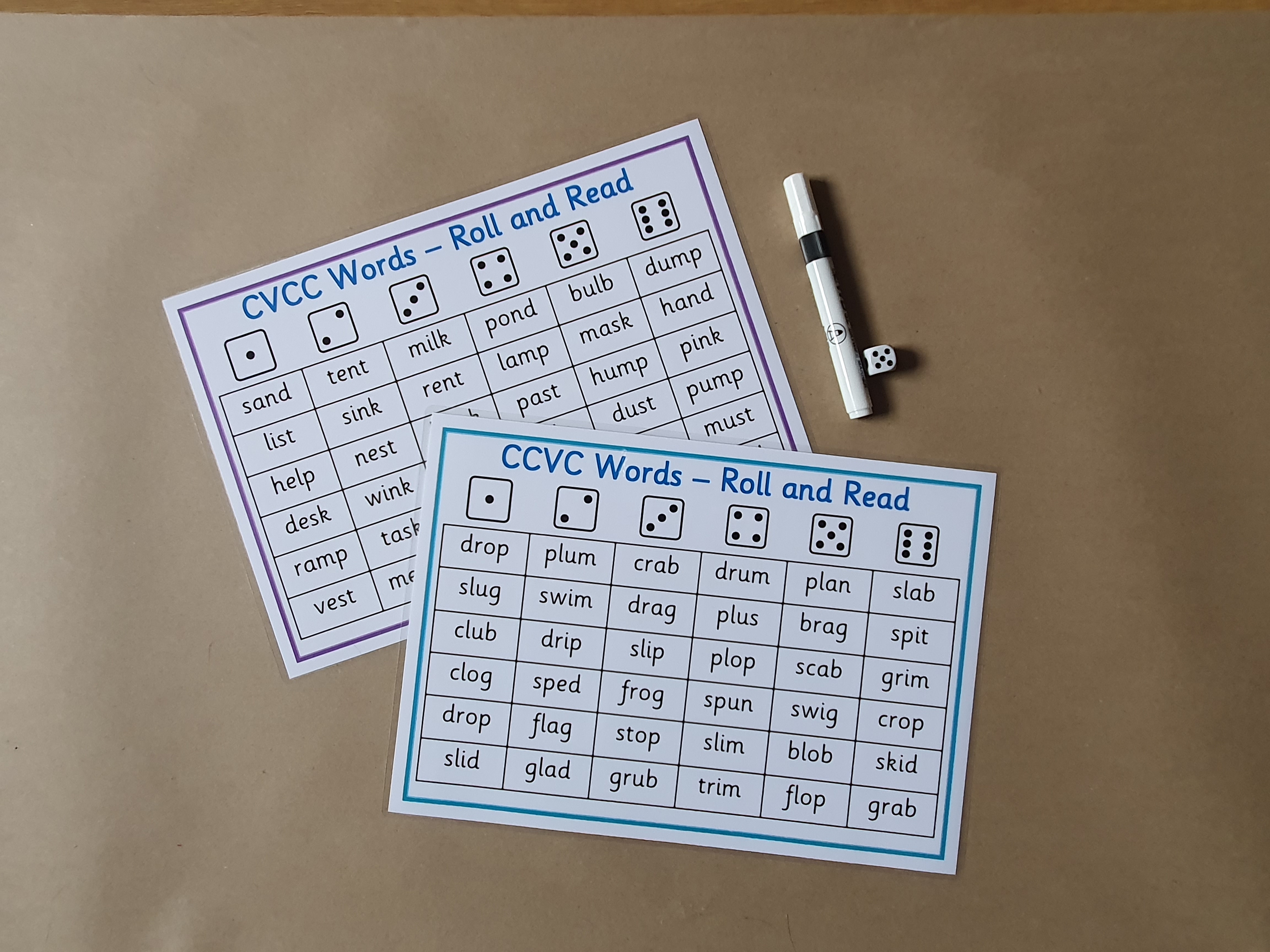 CCVC words, 4 letter words, Roll and read Game