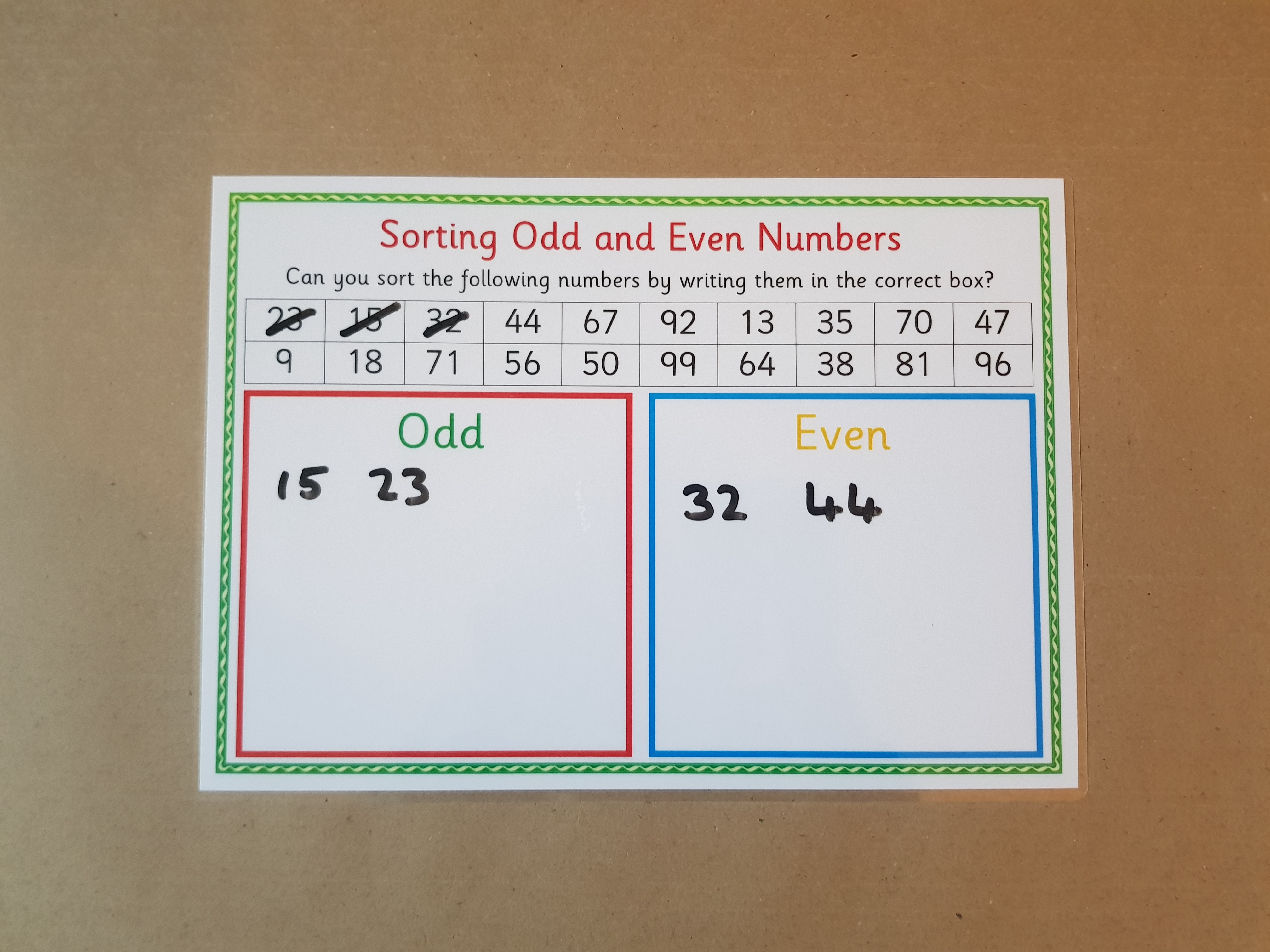 Sorting odd and even numbers - Reusable Worksheet