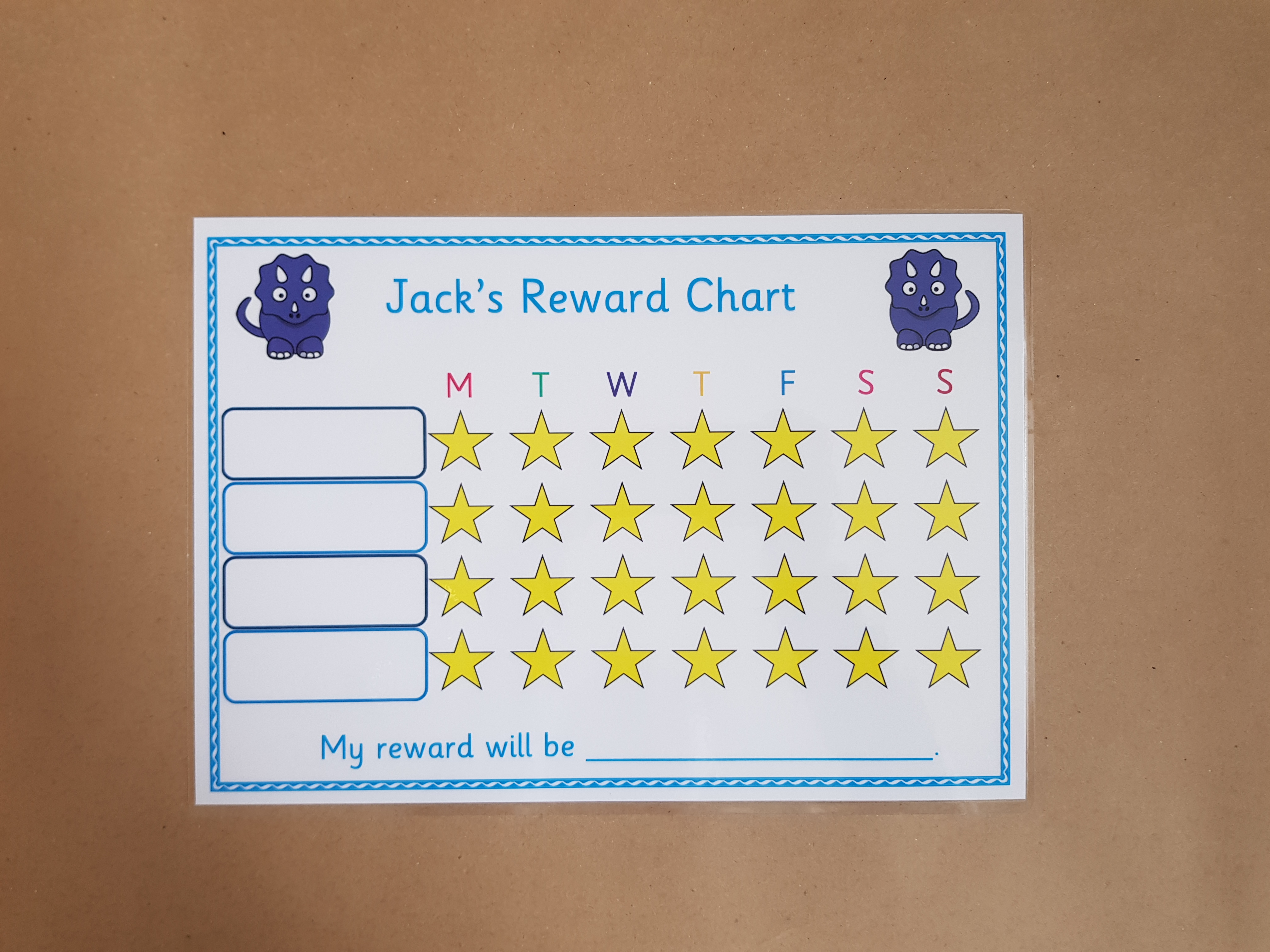  Personalised DInosaur Reward Chart and dry wipe pen 