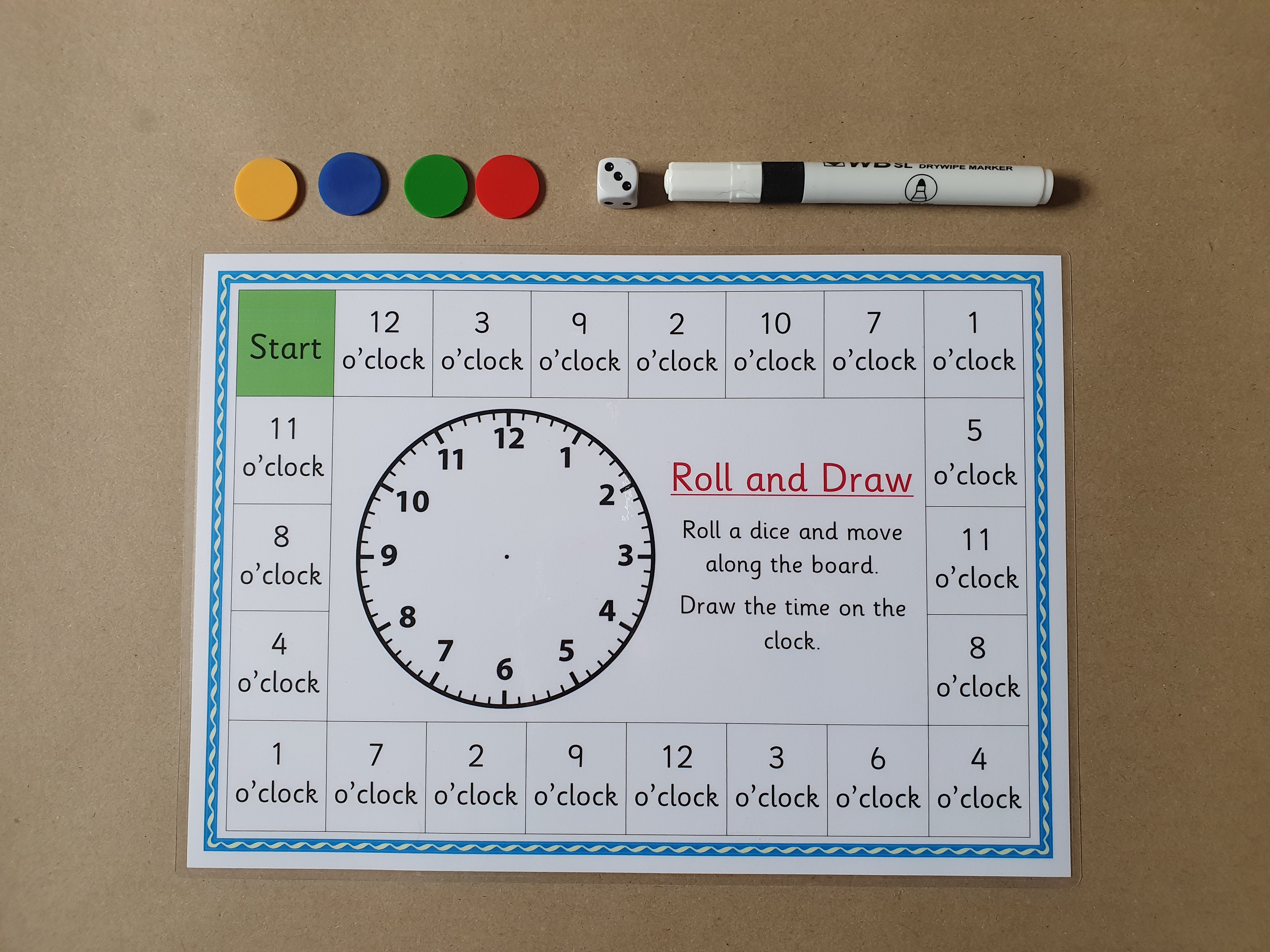 Roll and draw the time - o'clock