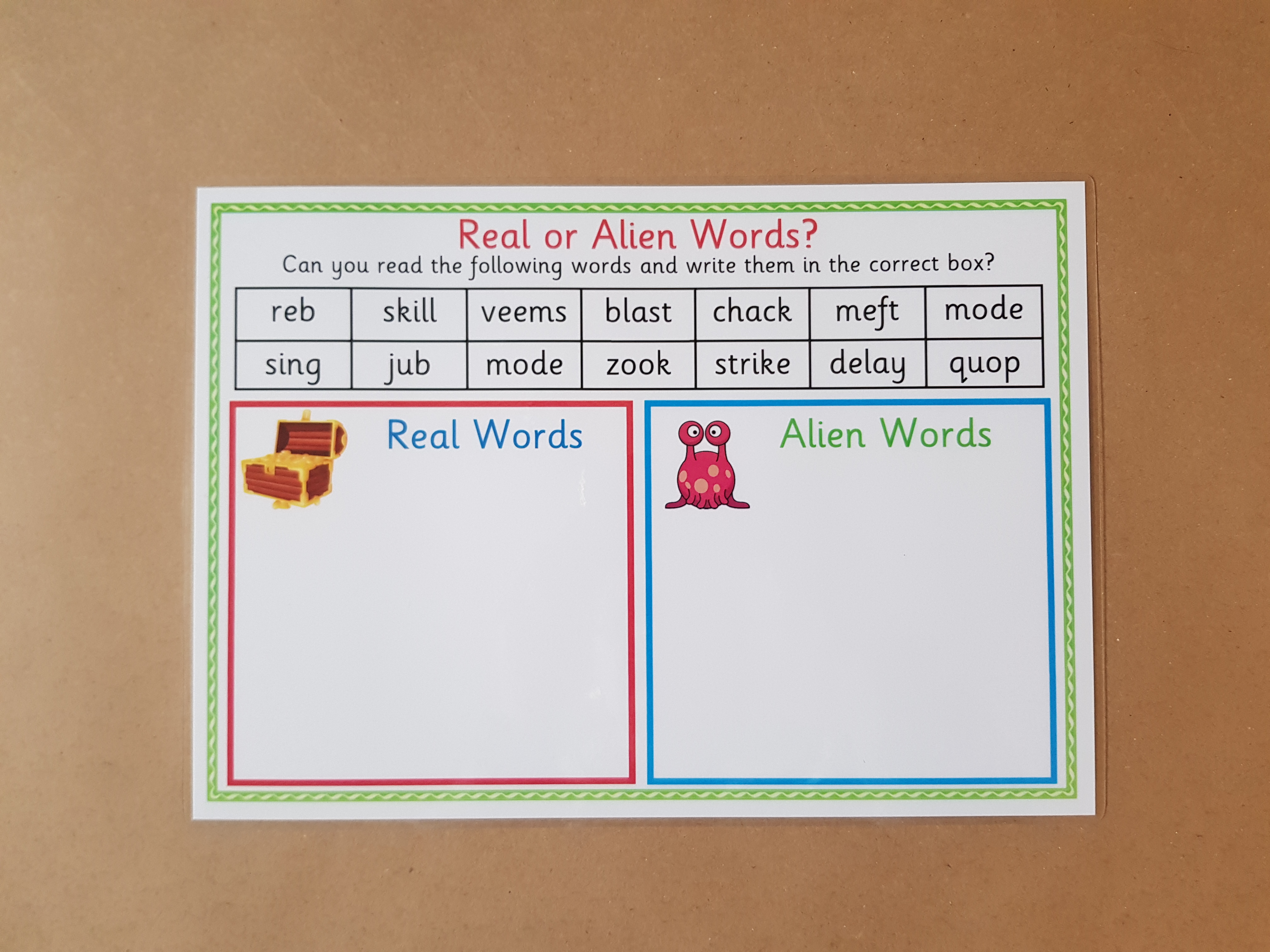 Year 1 phonics screening reusable worksheets 