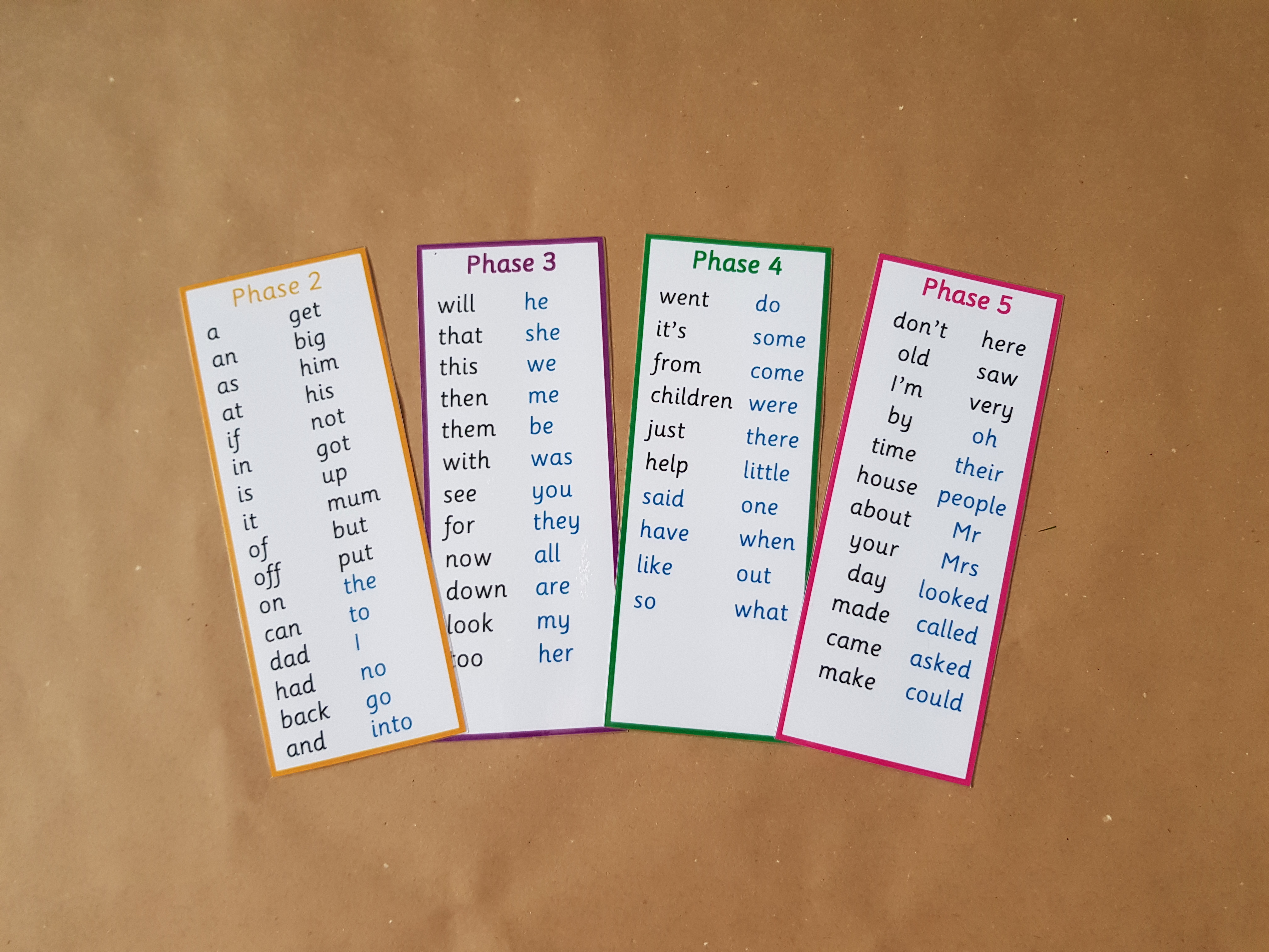 High Frequency Words Bookmarks (Phases 2-5)