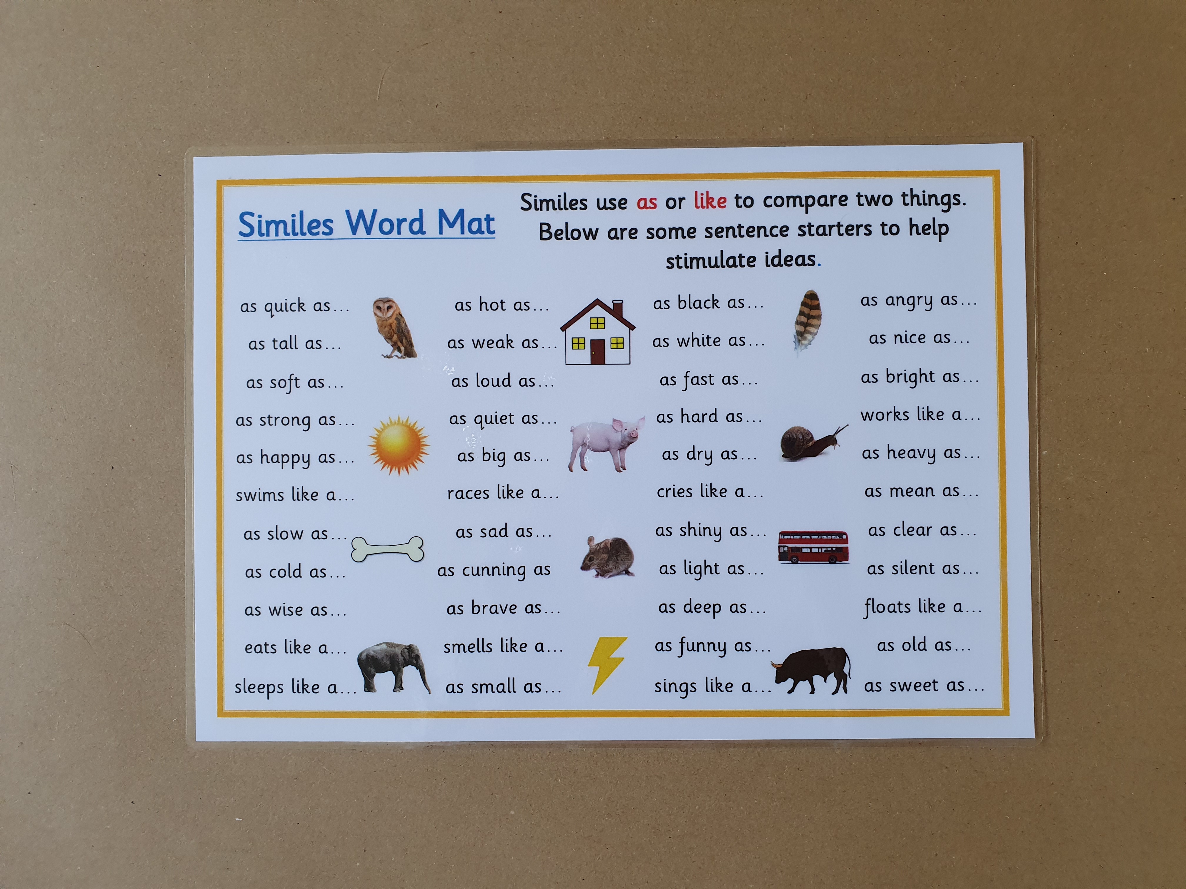 Similes Word Mat - Literacy Teaching resource 