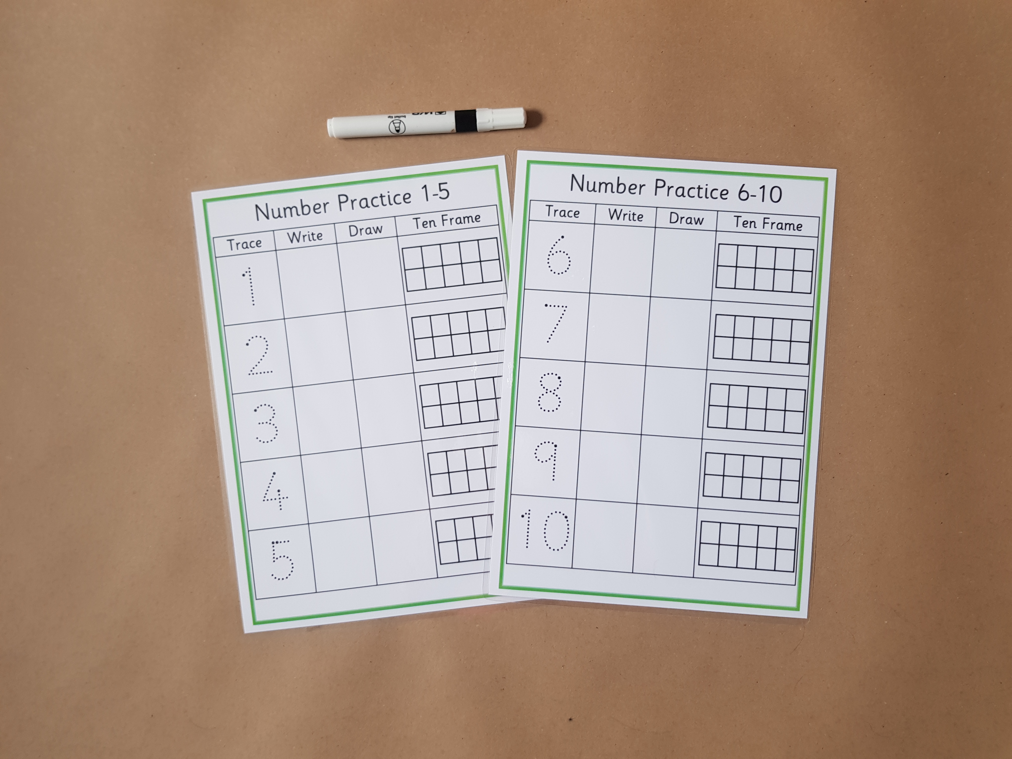 Number Practice 1-10 - reusable worksheet 