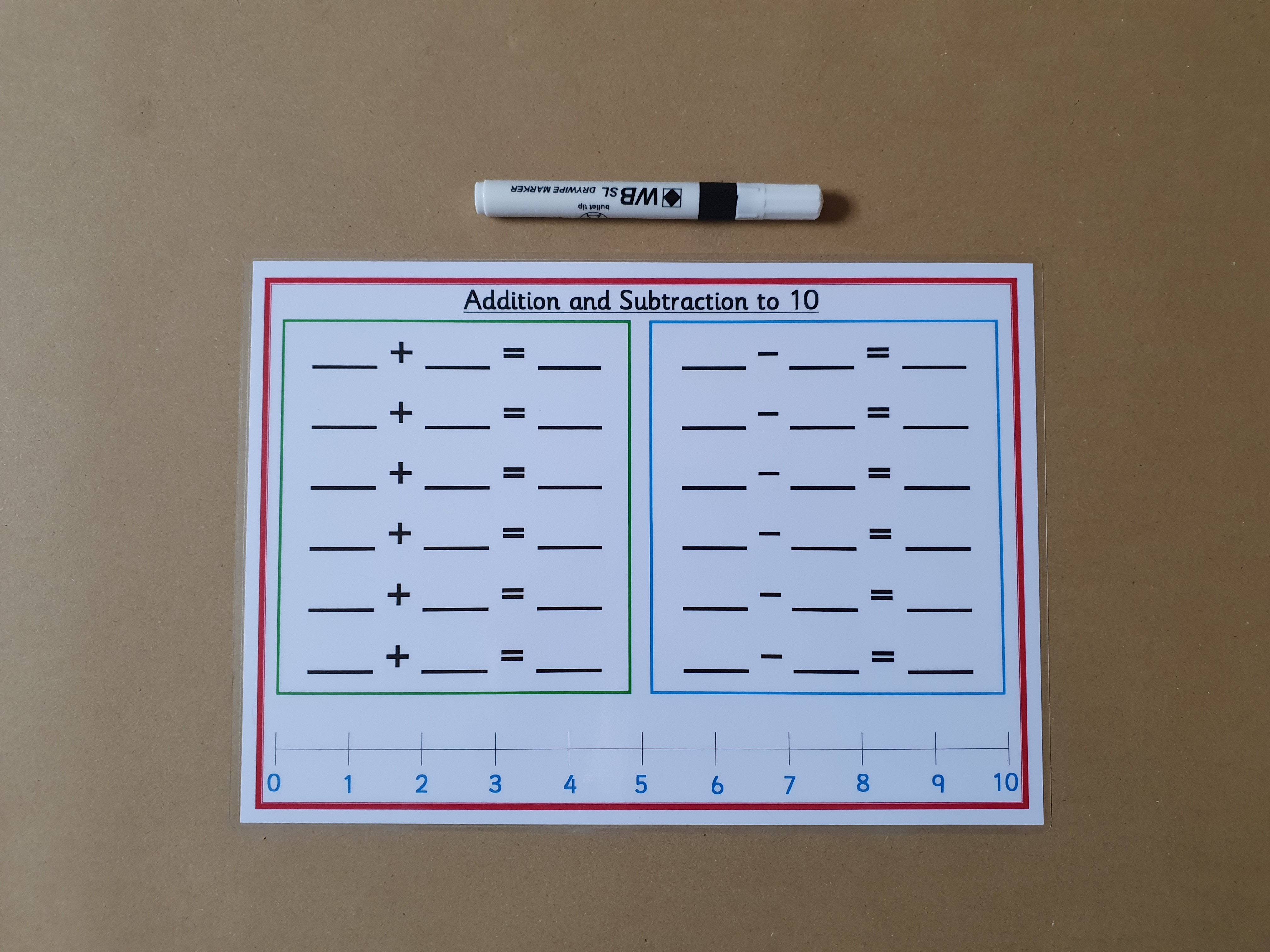 Addition and subtraction to 10 - blank worksheet