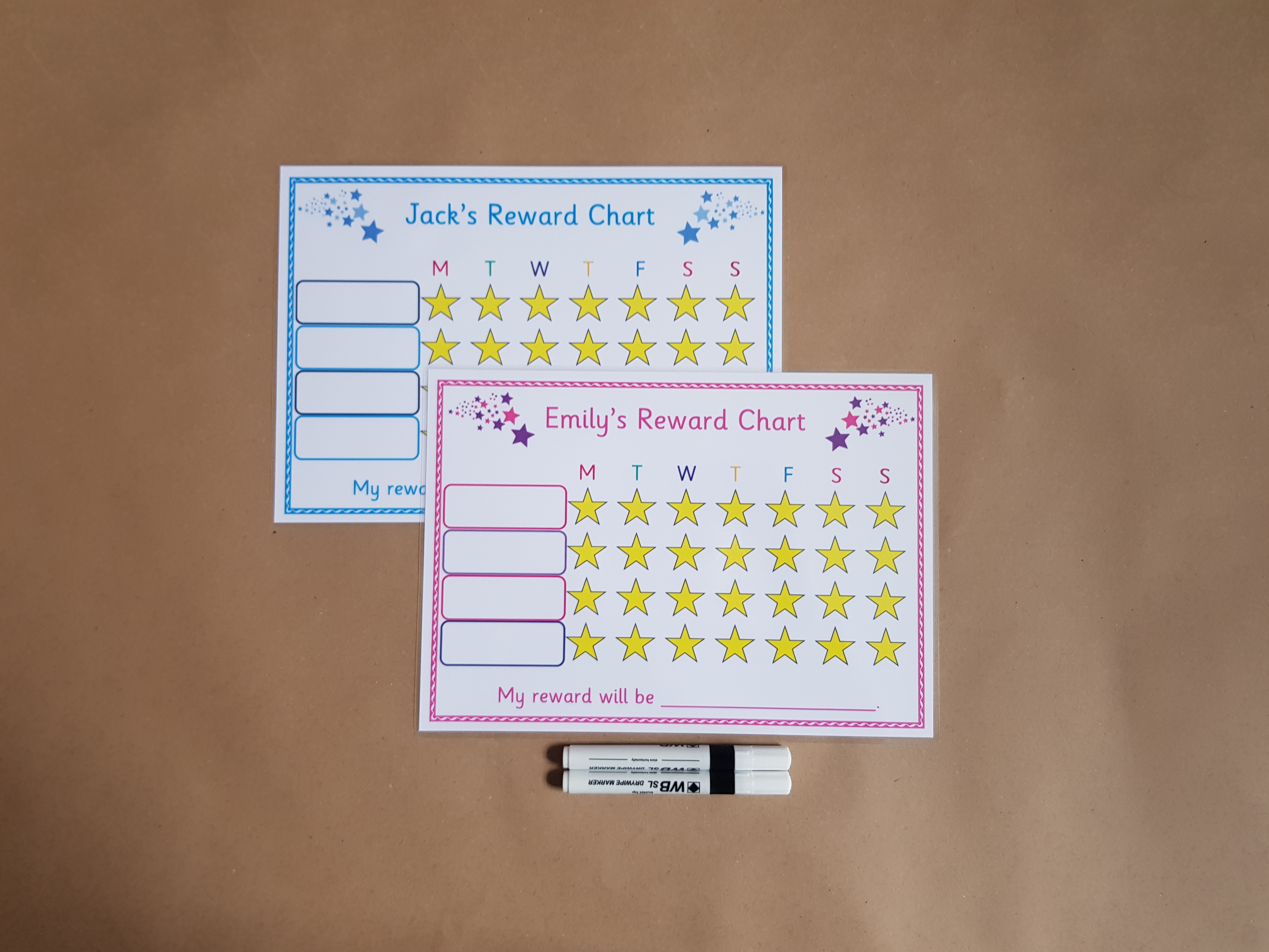 2x Personalised Reward Charts and dry wipe pens