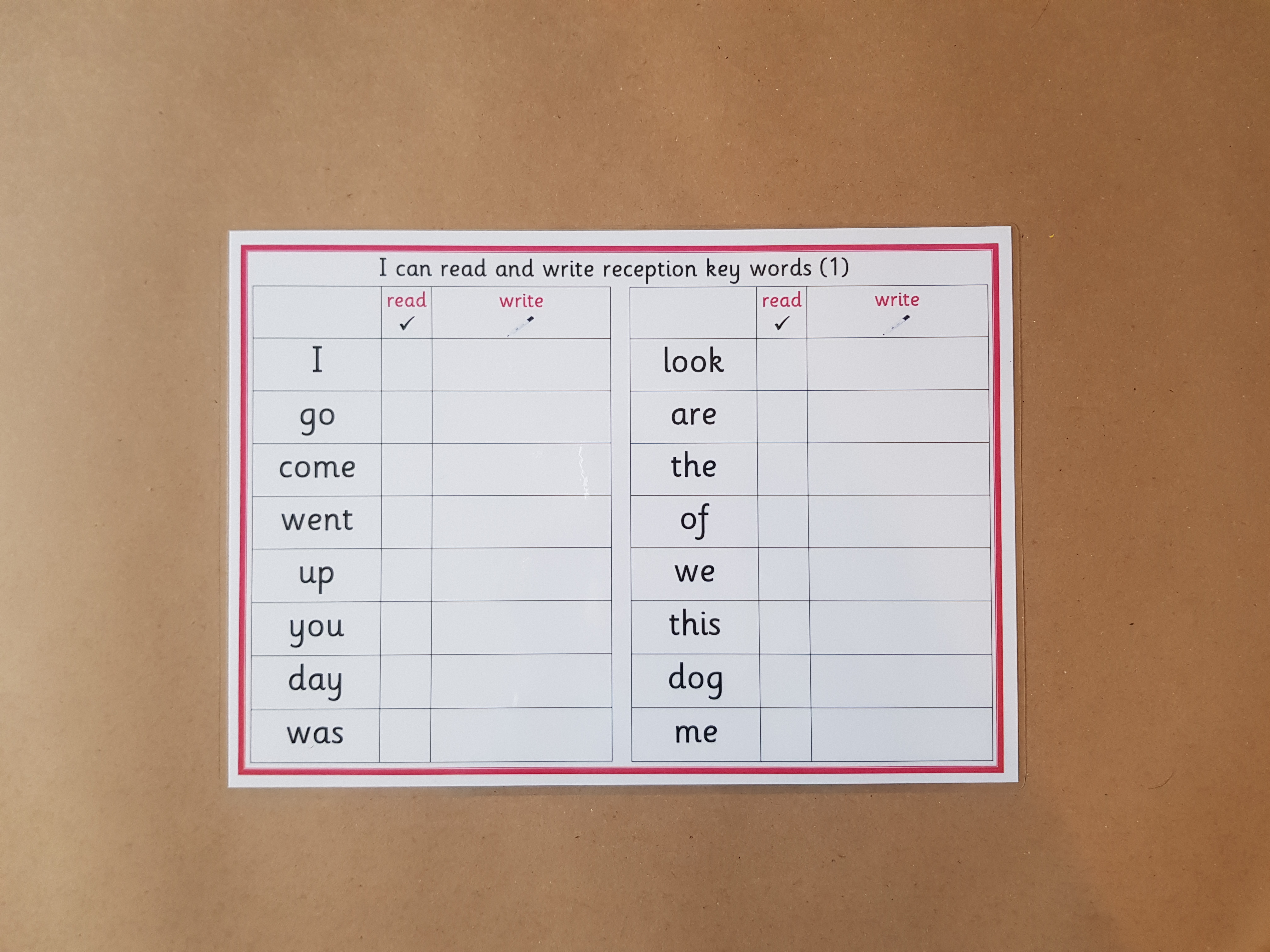 I can Read and Write Reception Key Words