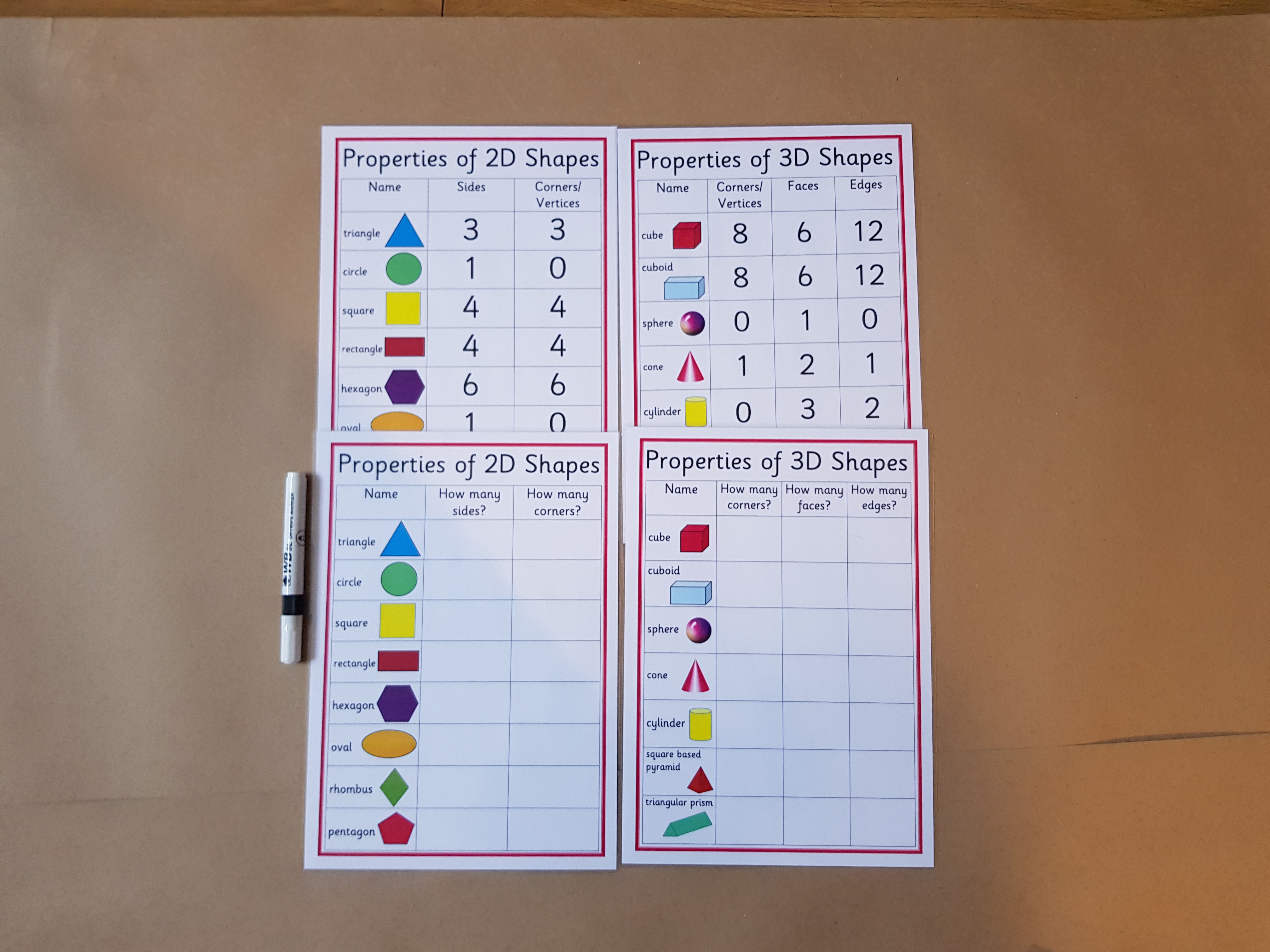 Properties of 2D and 3D shapes - posters and worksheets