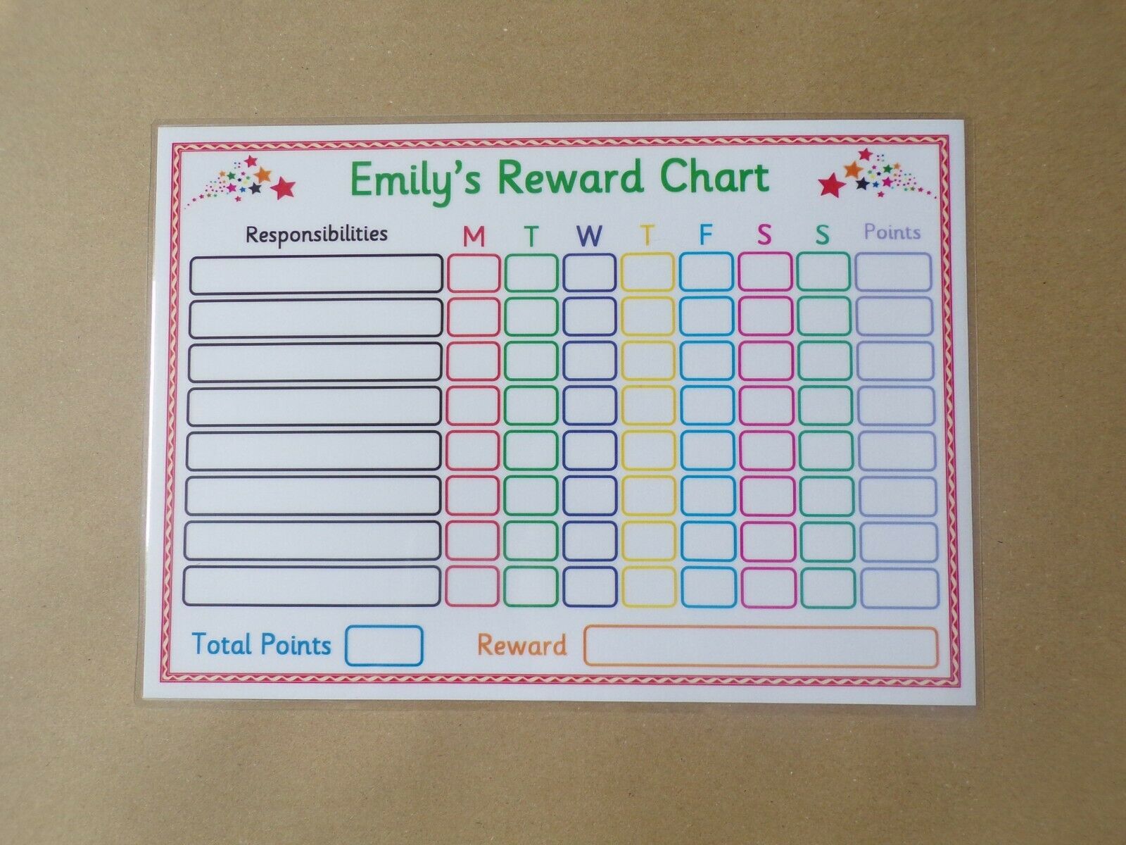 Personalised Weekly Responsibilities Reward Chart and dry wipe pen