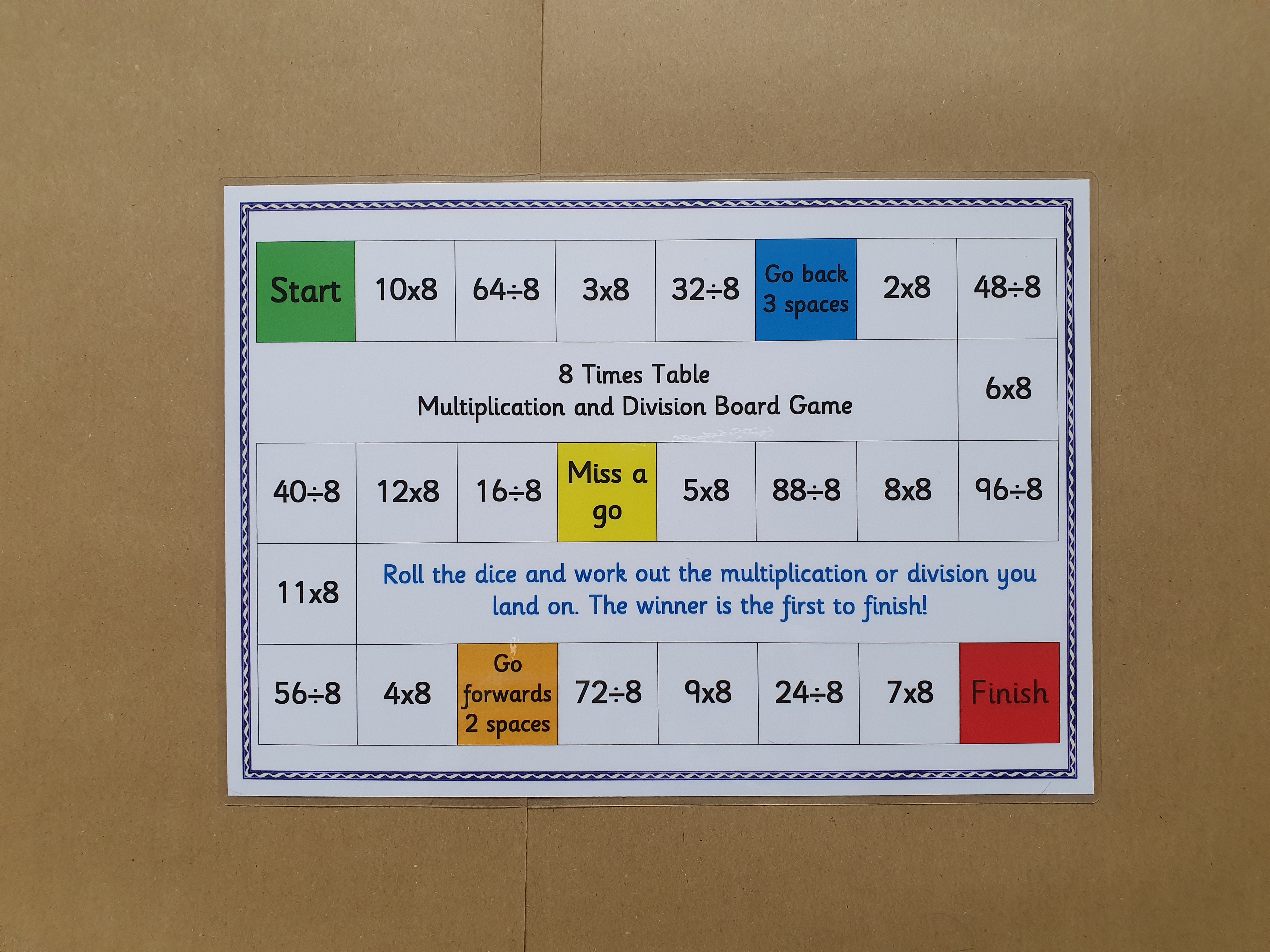 8 Times Tables, Multiplication and Division Board Game