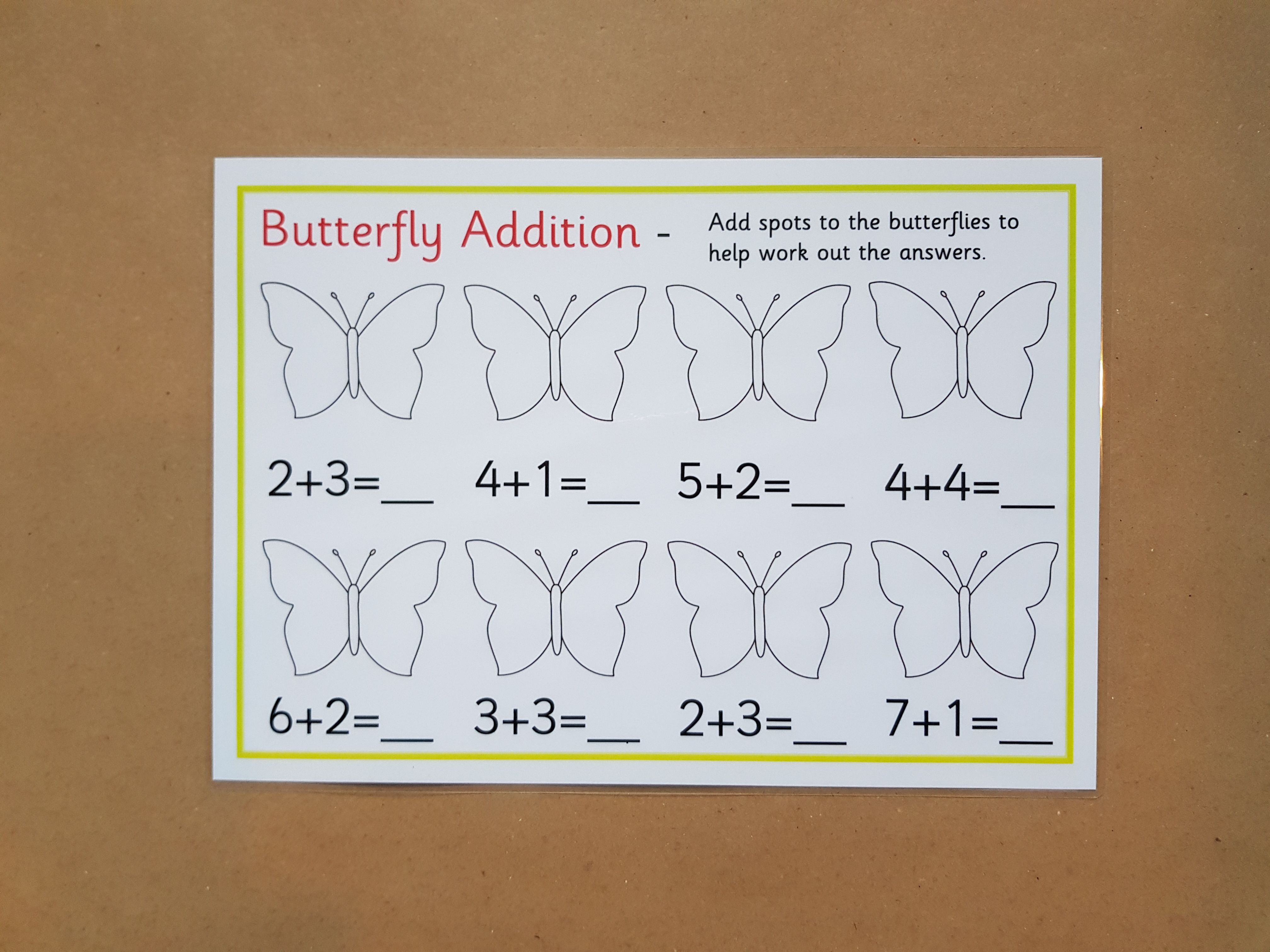 Butterfly Addition to 10 Worksheet