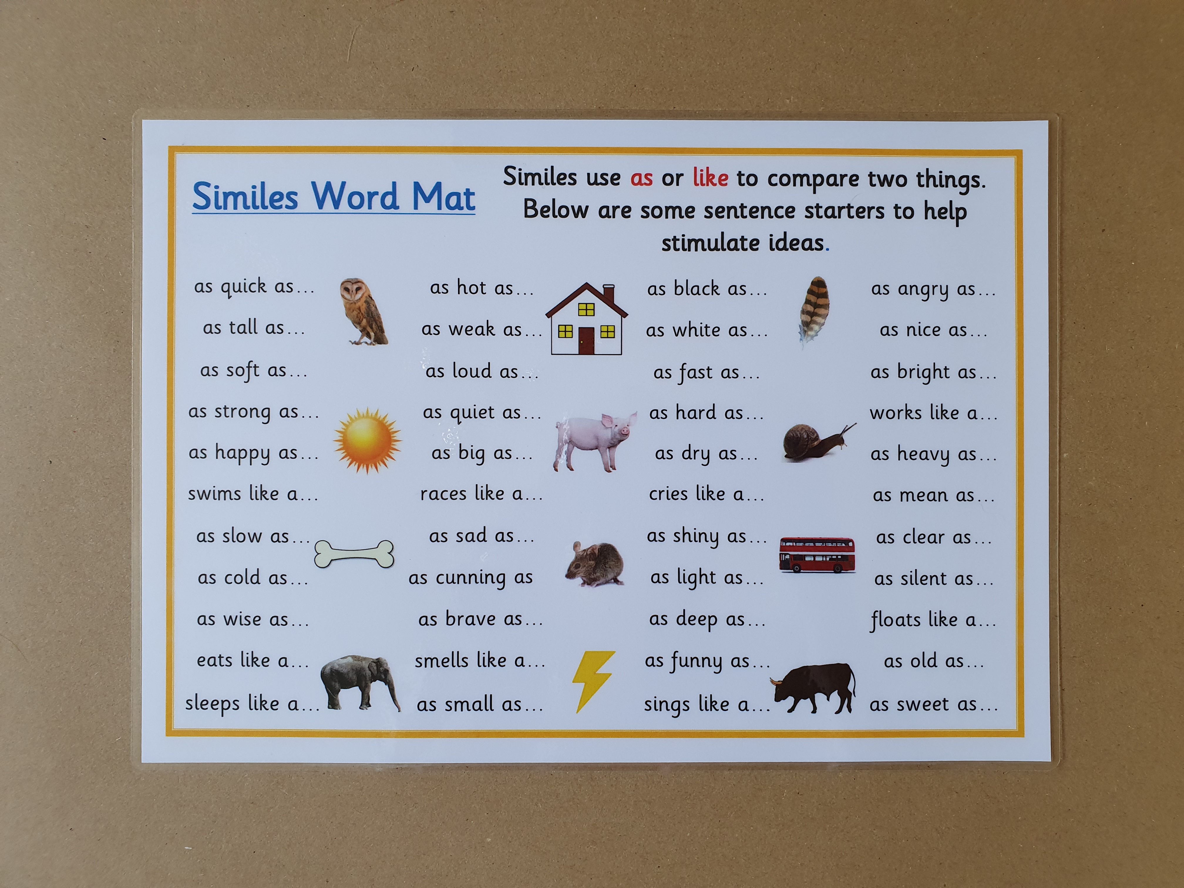 Similes Word Mat - Literacy Teaching resource 