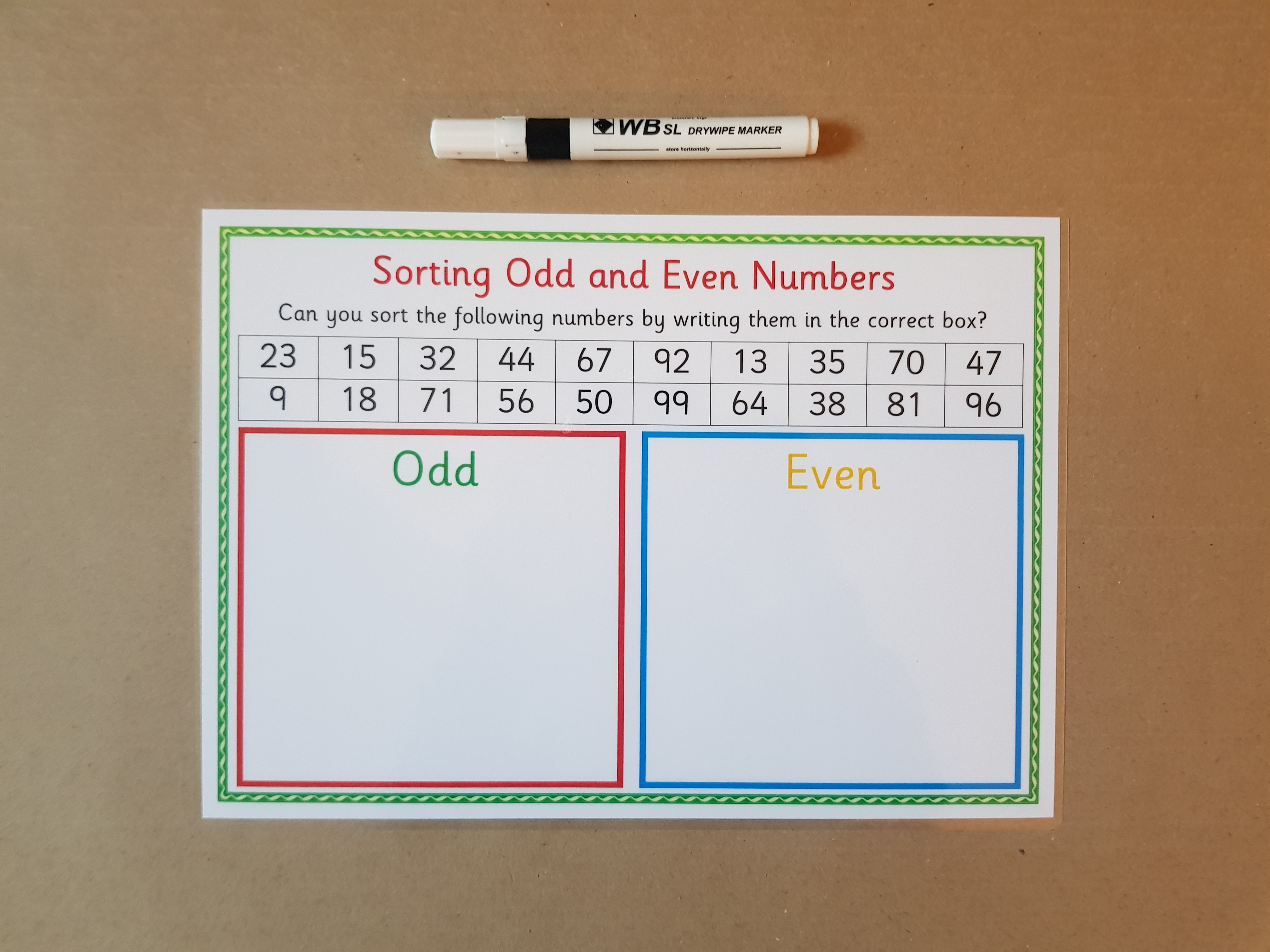 Sorting odd and even numbers - Reusable Worksheet