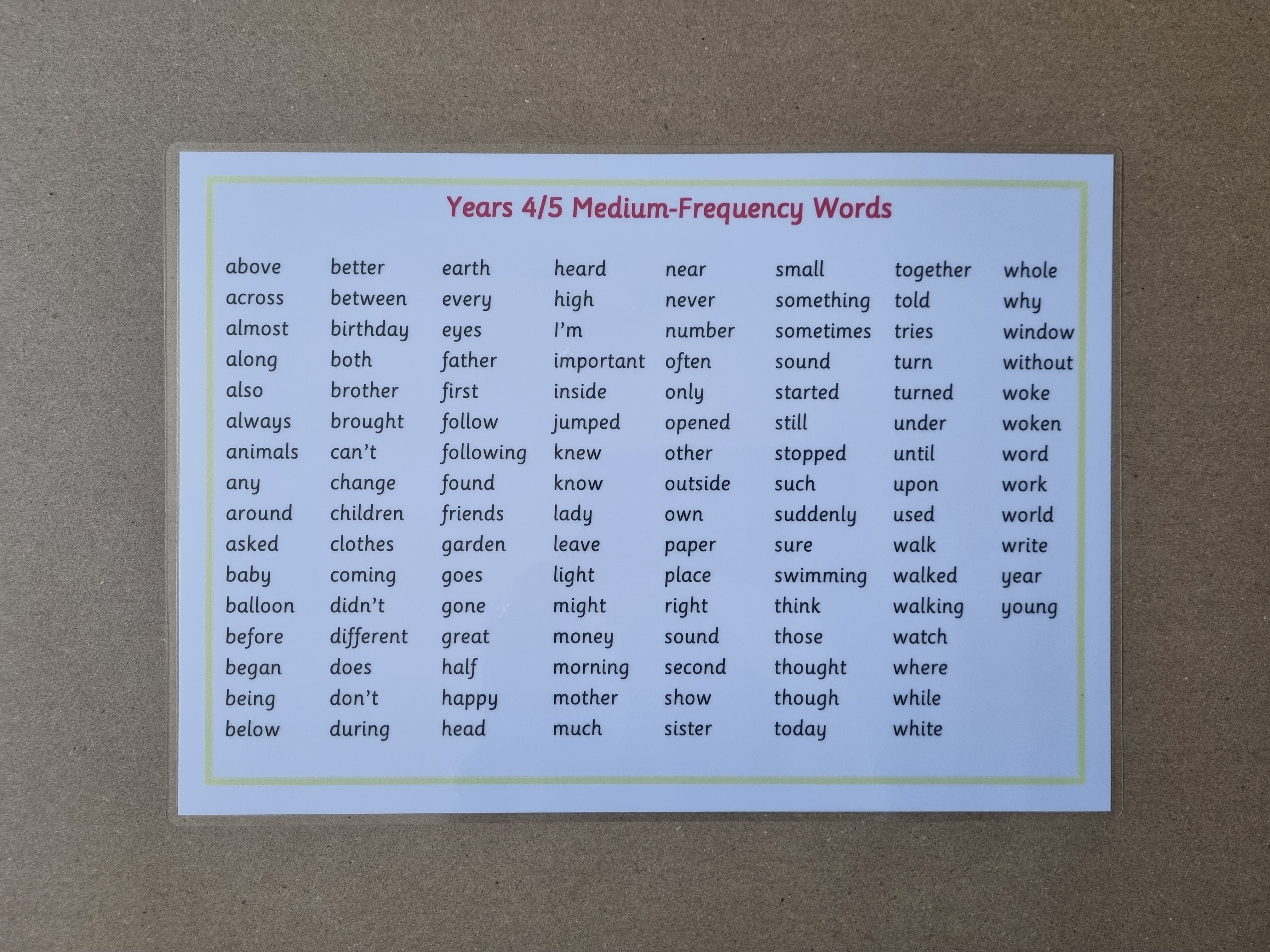 Year 4/5 Medium Frequency Words 