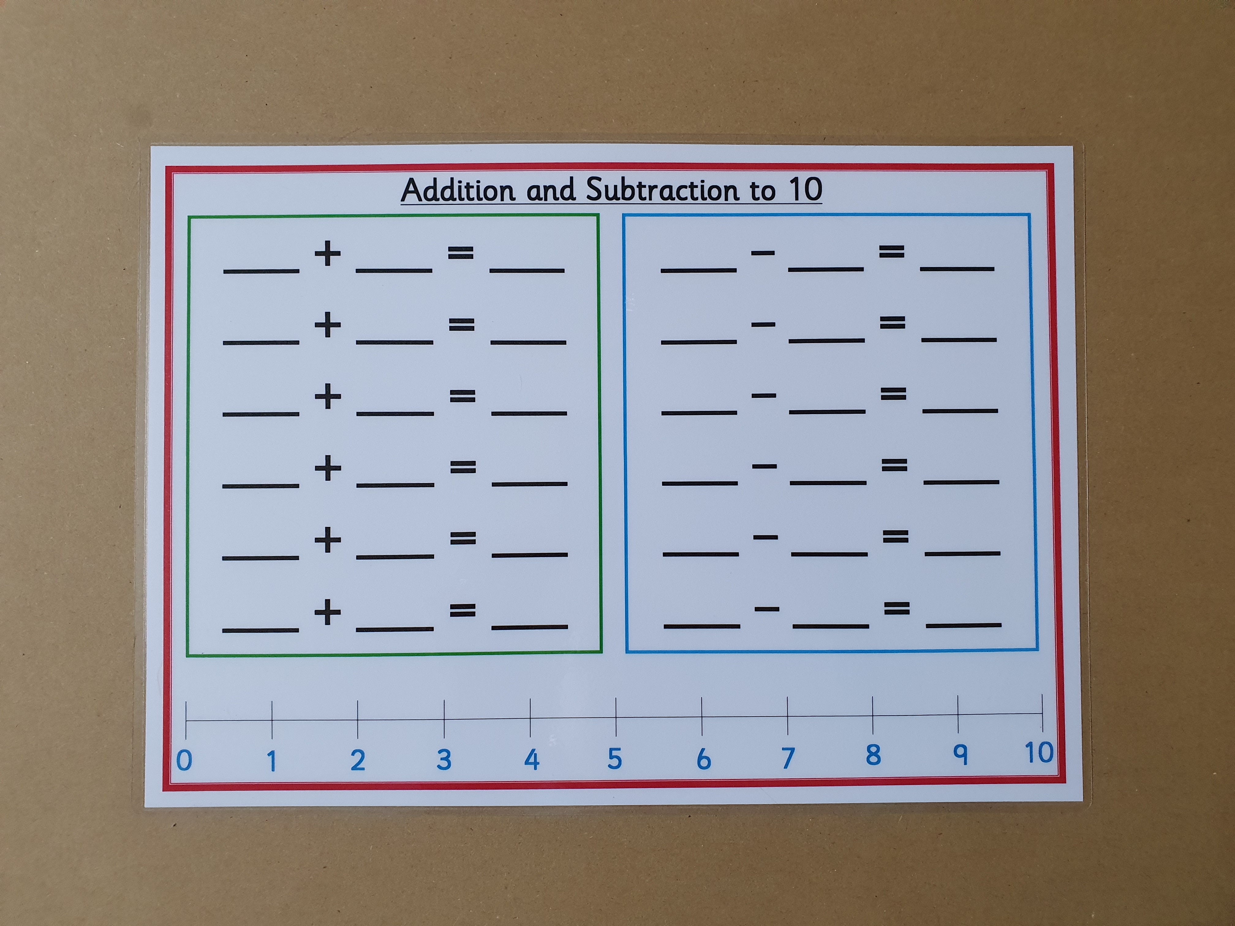 Addition and subtraction to 10 - blank worksheet