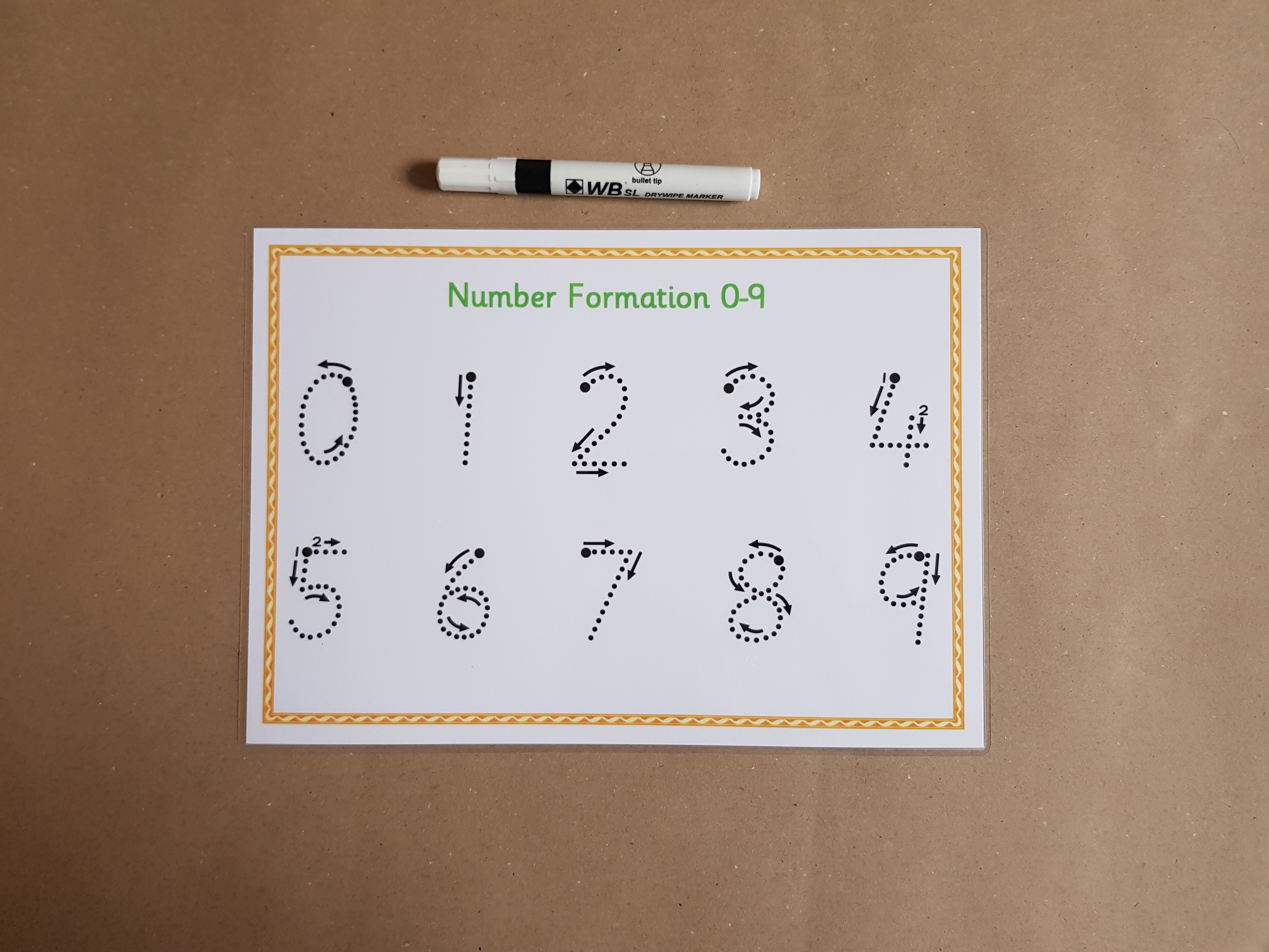 Numbers 0-9 formation mat with arrows and dry wipe pen