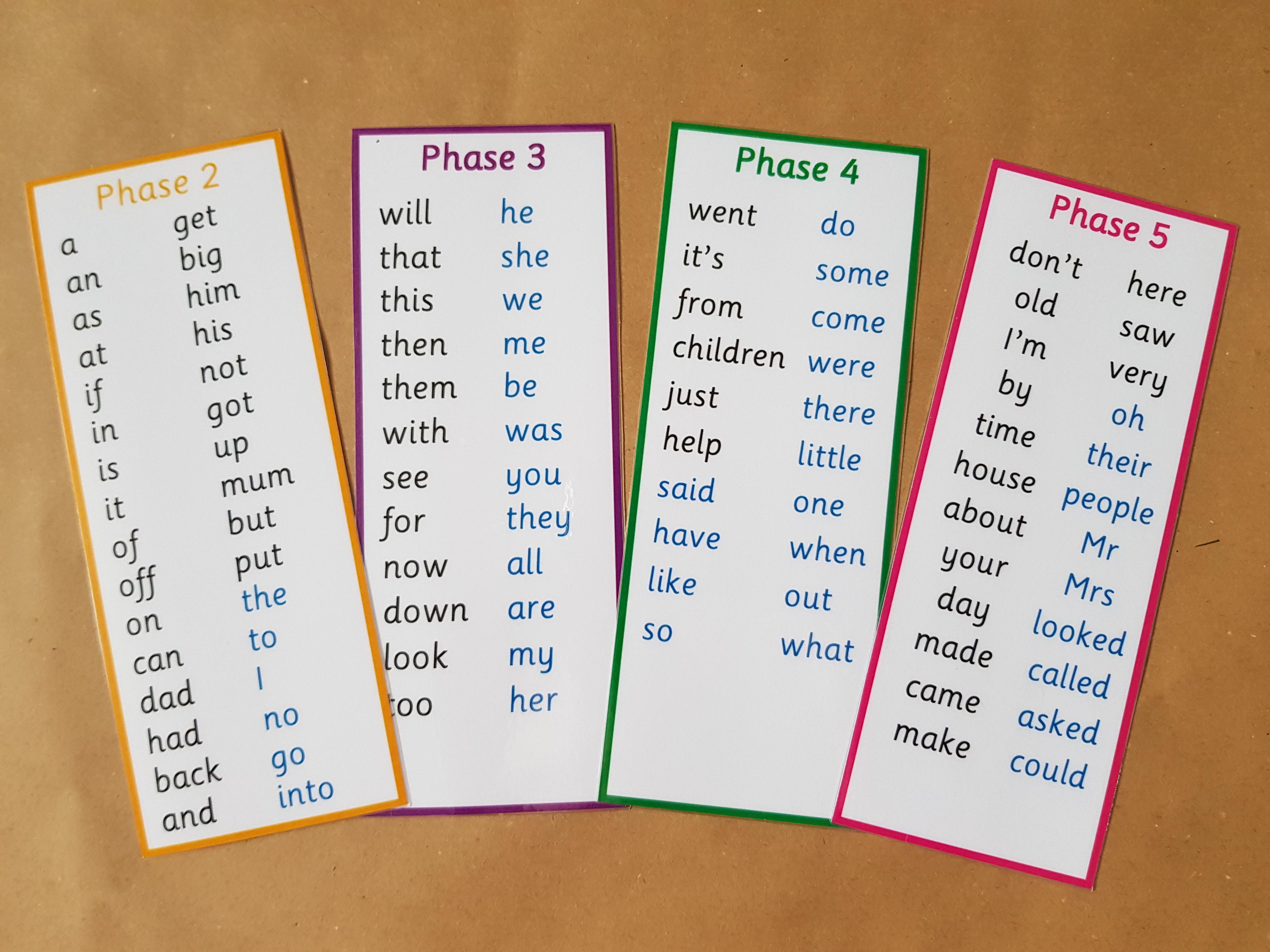 High Frequency Words Bookmarks (Phases 2-5)