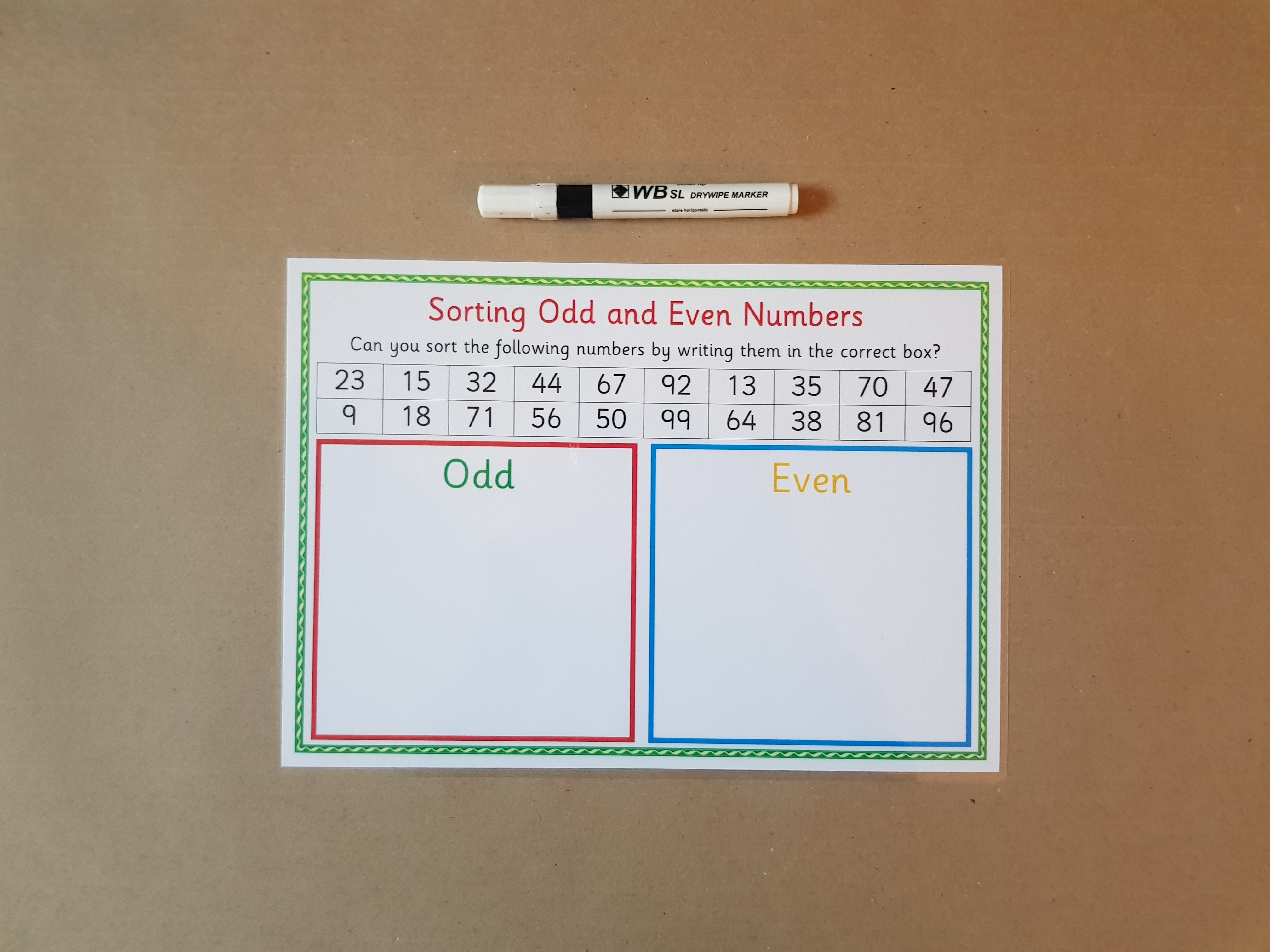 Sorting odd and even numbers - Reusable Worksheet