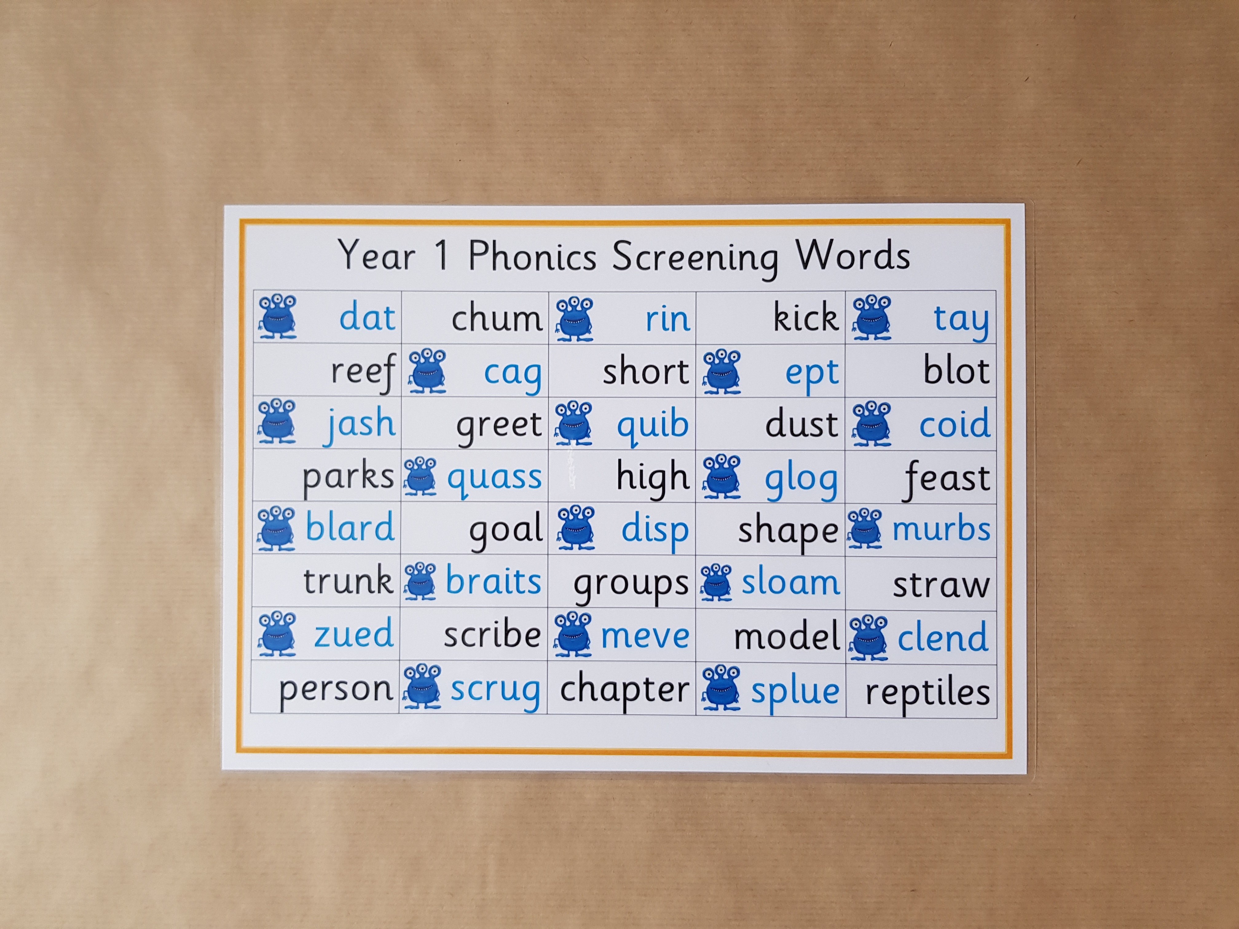 Year 1 Phonics Screening Word mats
