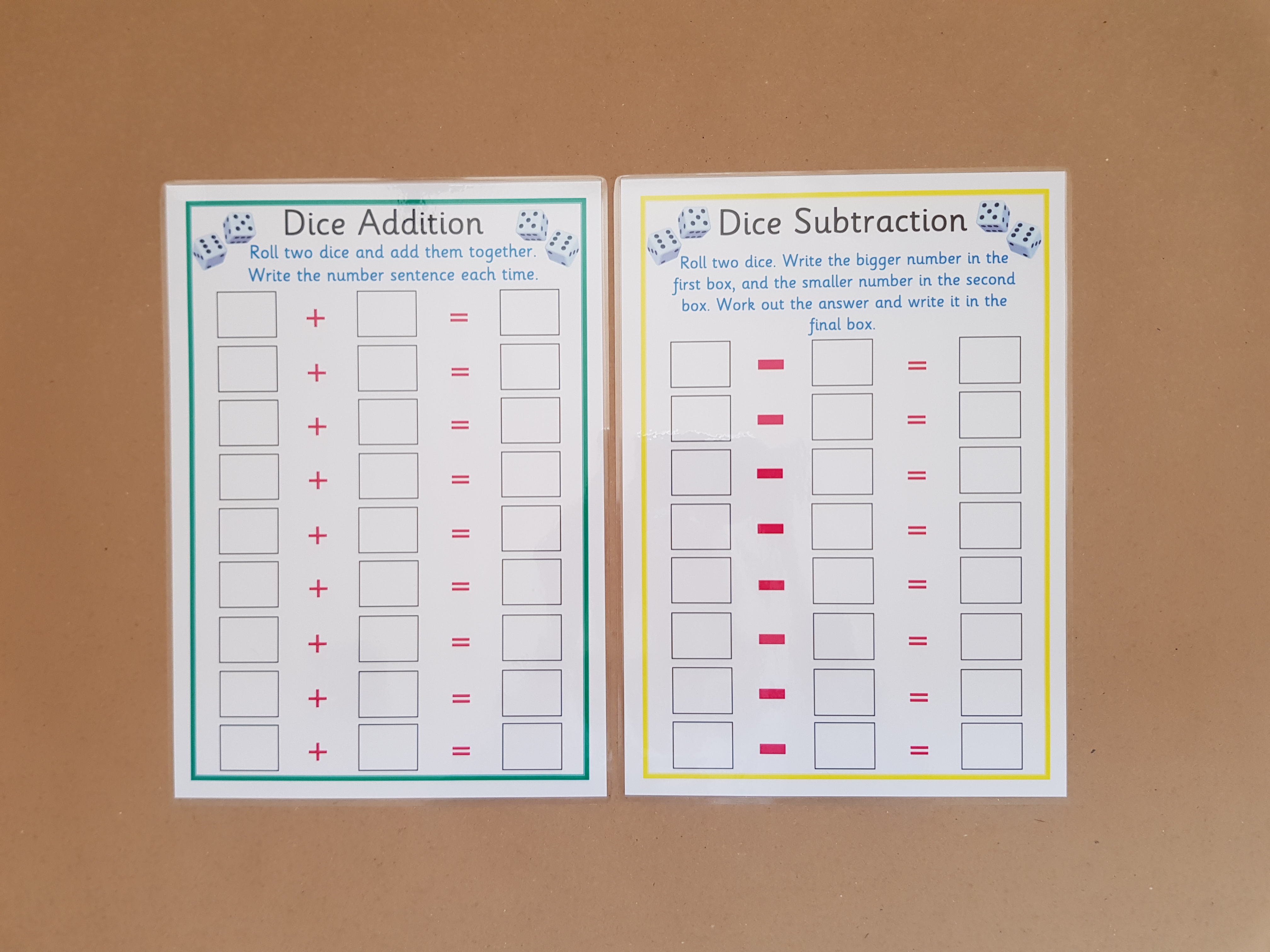 Dice addition, dice subtraction - numeracy teaching resource 