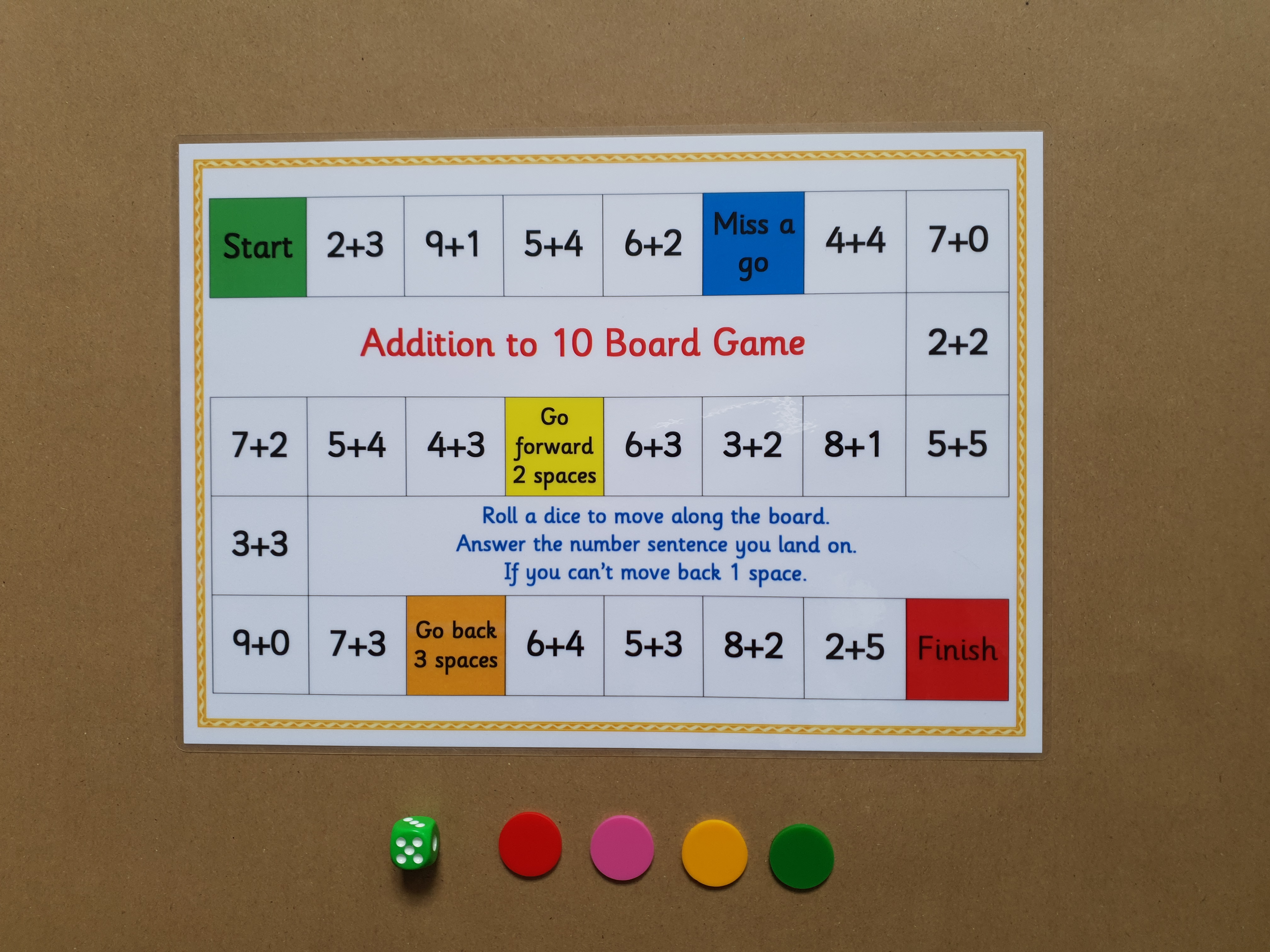 Addition to 10 Board Game