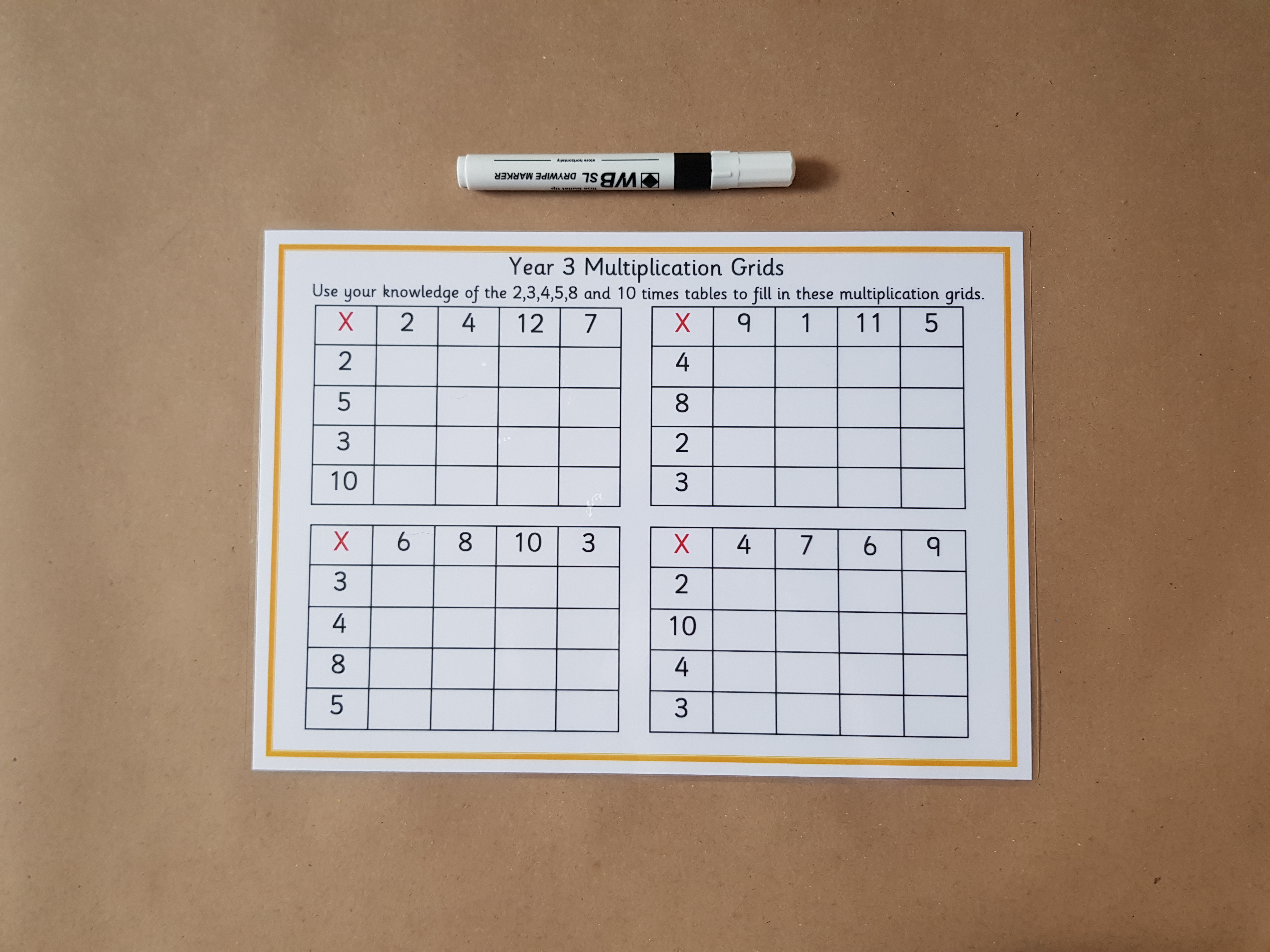 Year 3 Multiplication Grids - Reusable worksheet, KS2 Numeracy Resource