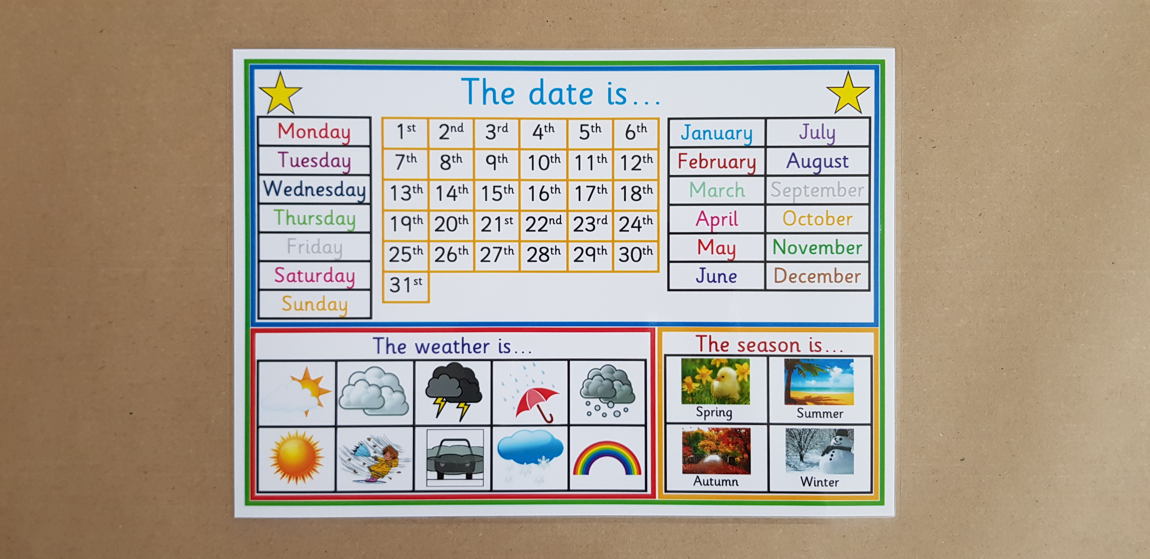 Calender and dry wipe pen, days, Months, weather 