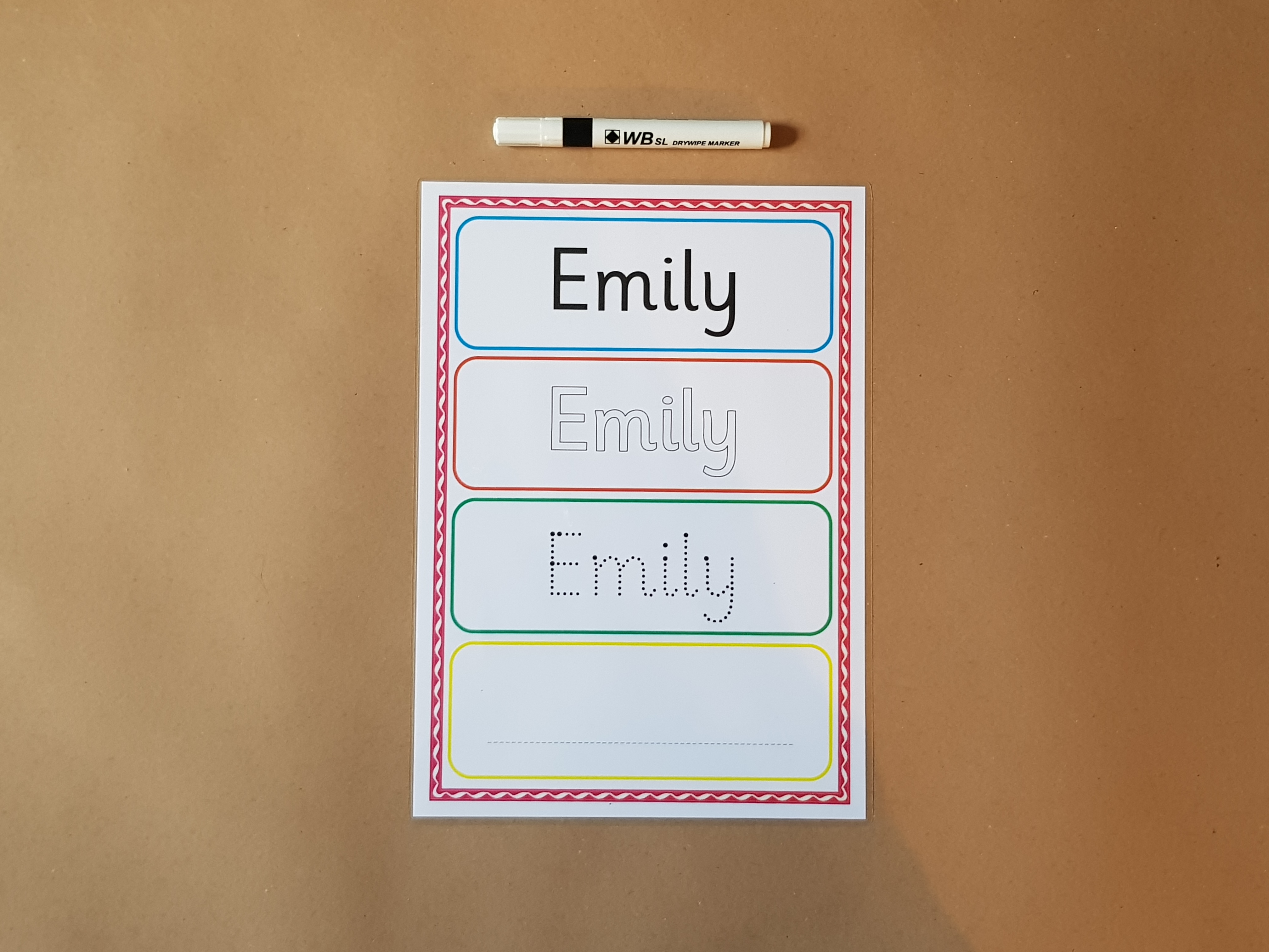 Personalised Name Card - name tracing card and dry wipe pen