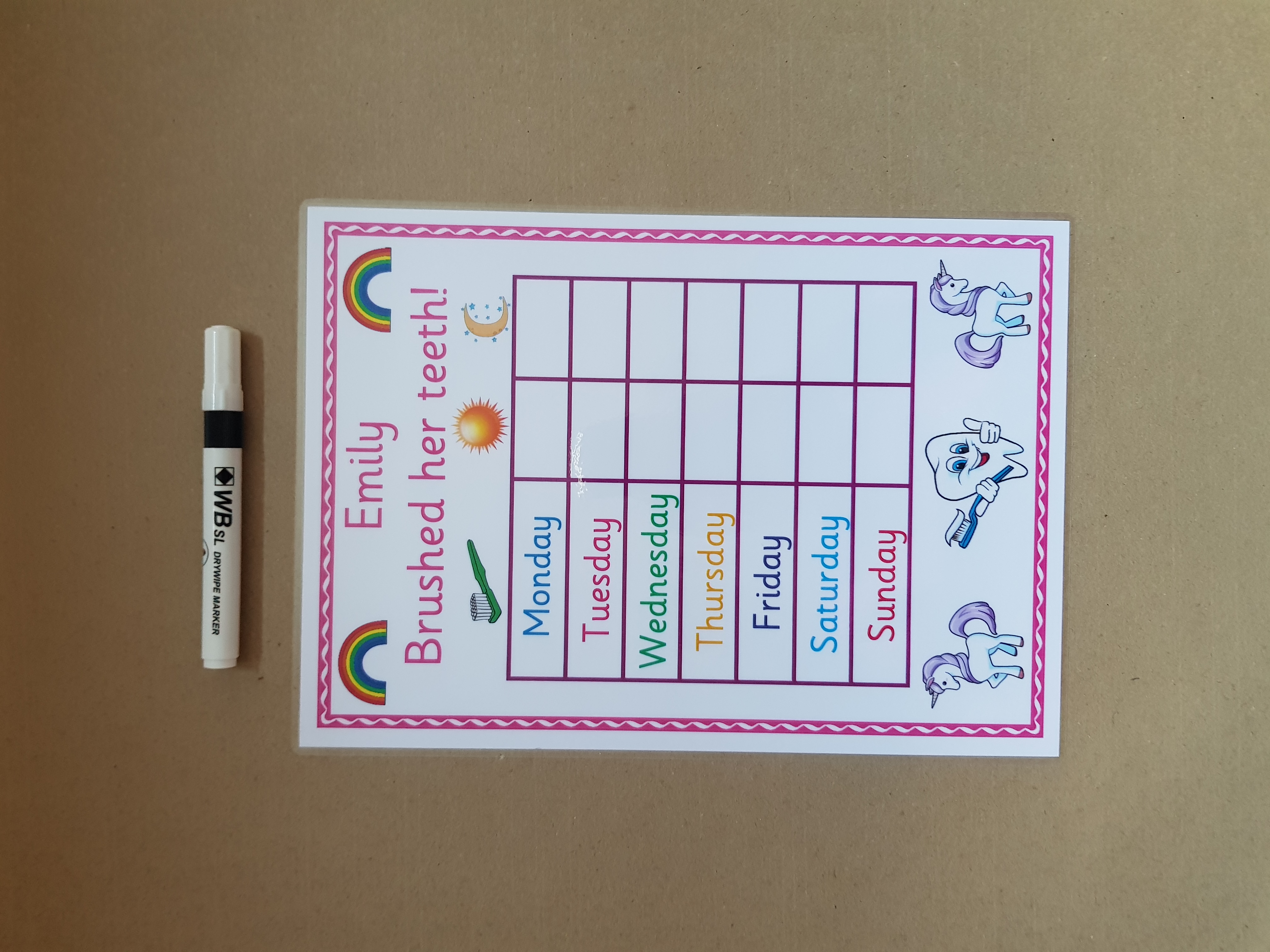Personalised Unicorn Teeth Brushing Reward Chart 