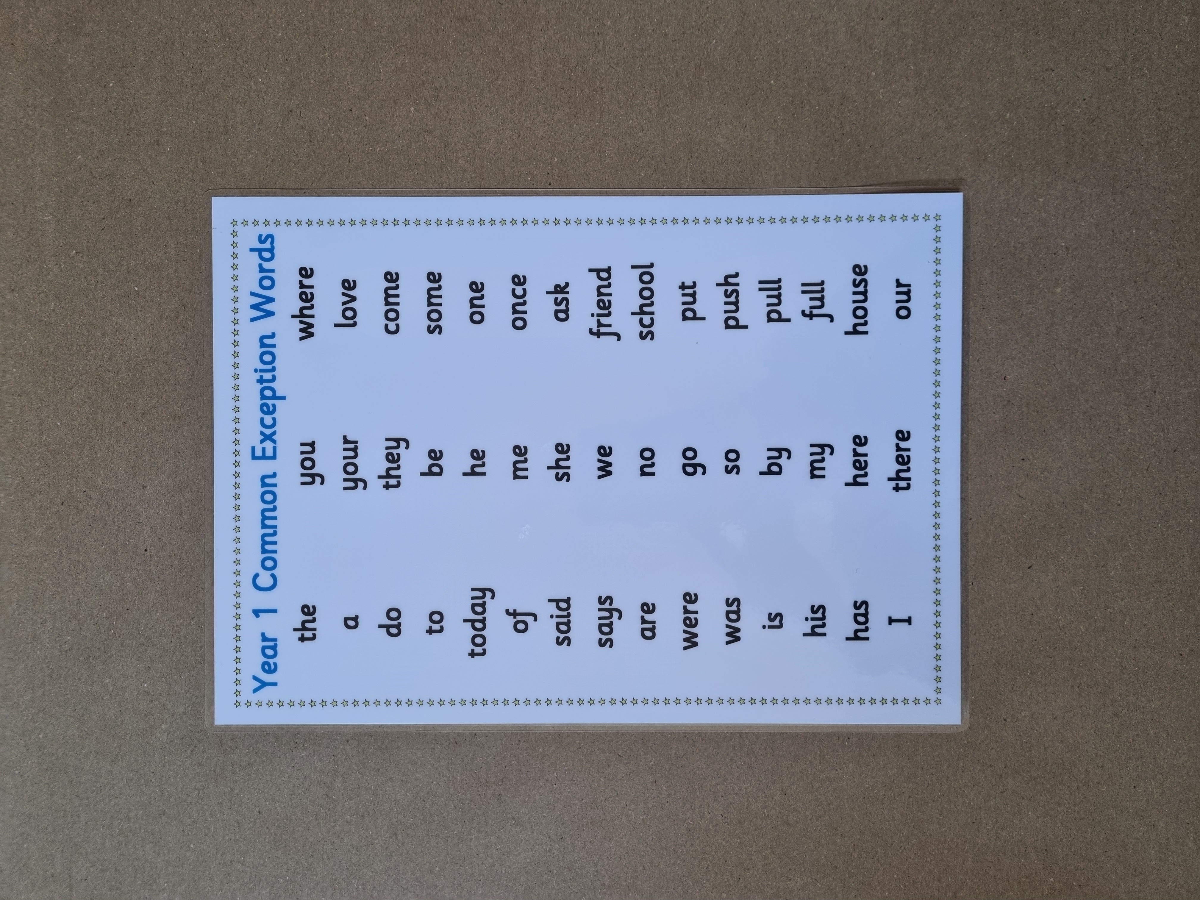 Year 1 Common Exception Words Poster