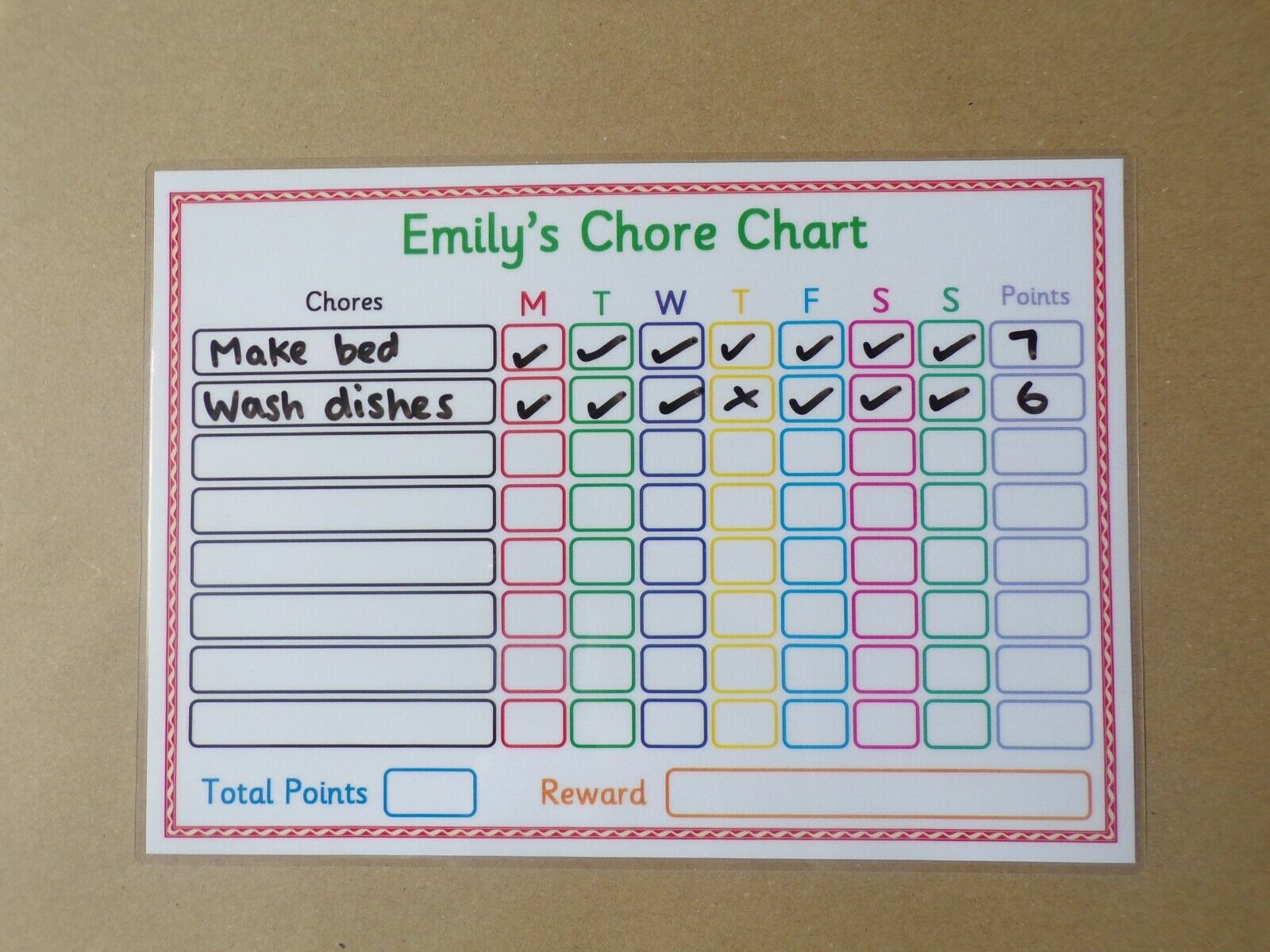 Personalised Weekly Chore Chart and dry wipe pen