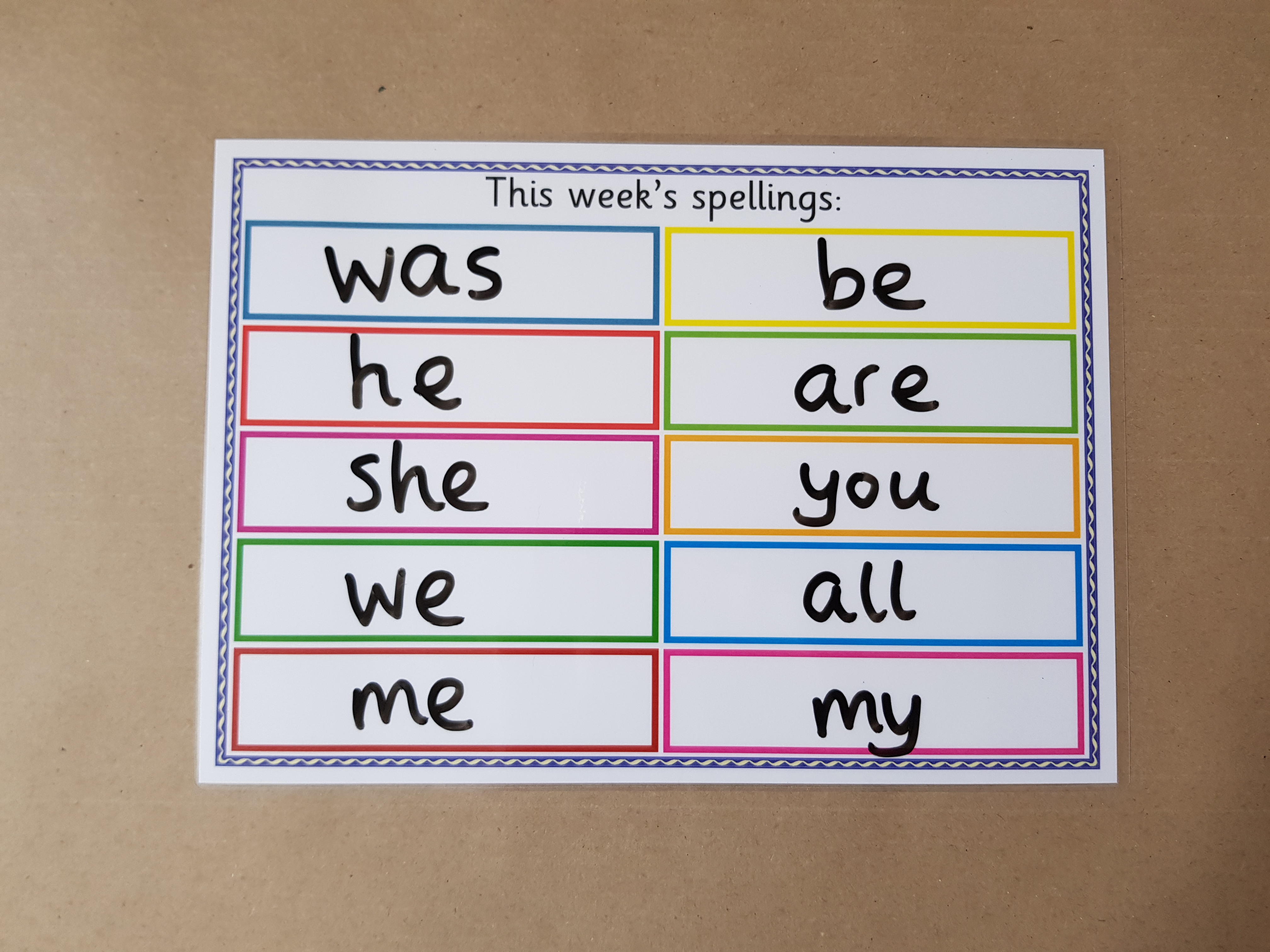 This week's spellings - display poster 