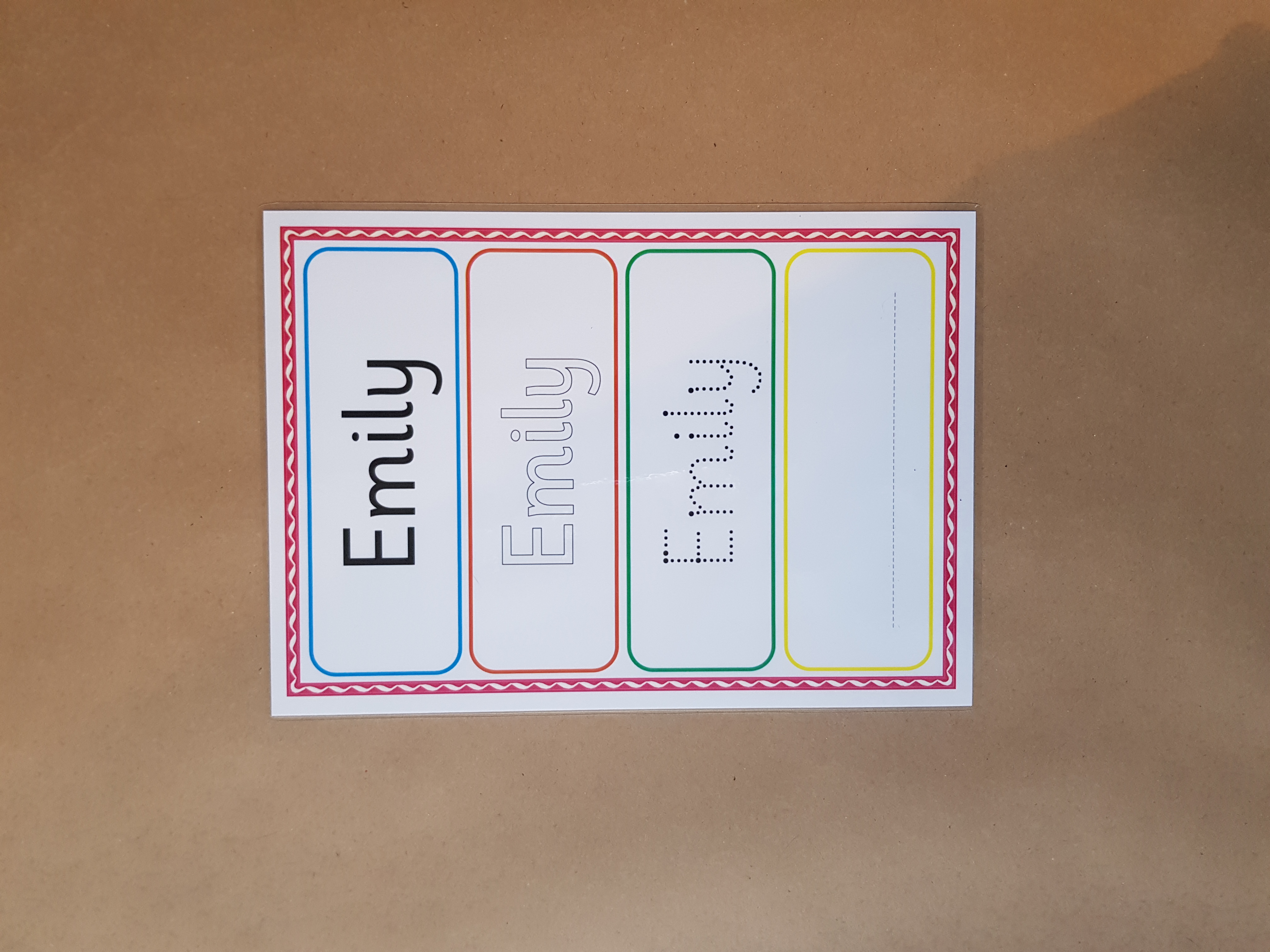 Personalised Name Card - name tracing card and dry wipe pen